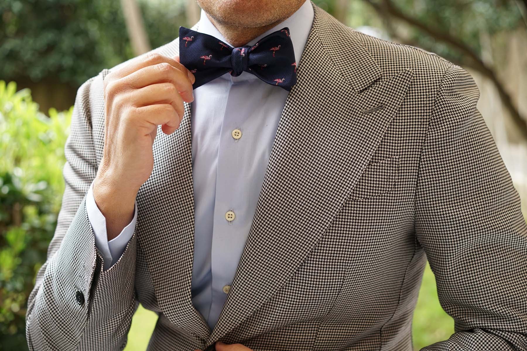 The Navy Blue Pink Flamingo Self Tie Bow Tie