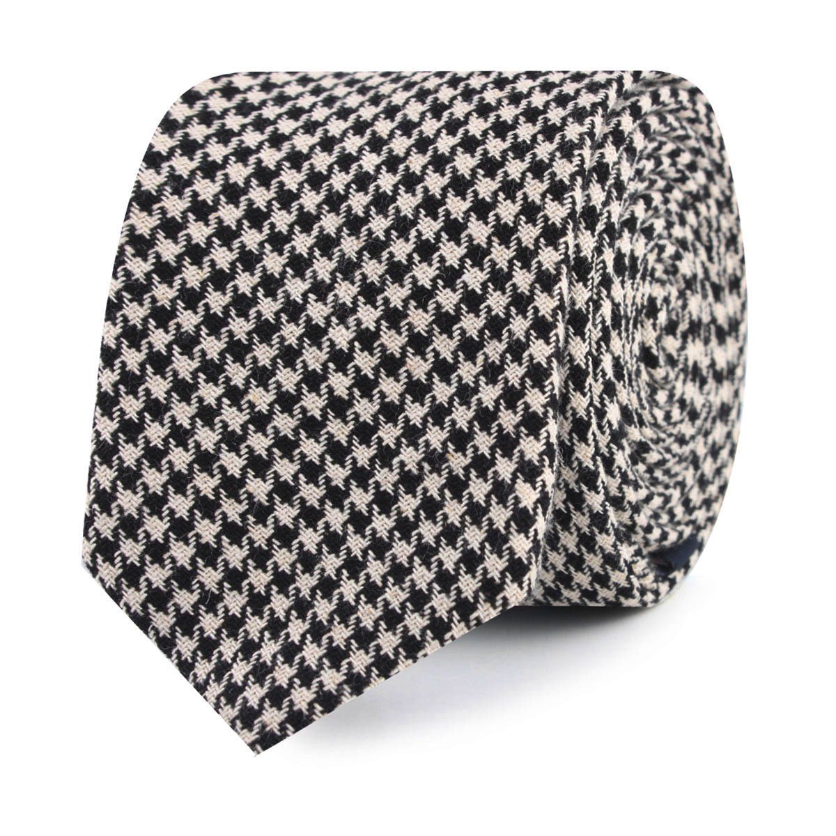 Black Houndstooth Spider Linen Skinny Tie