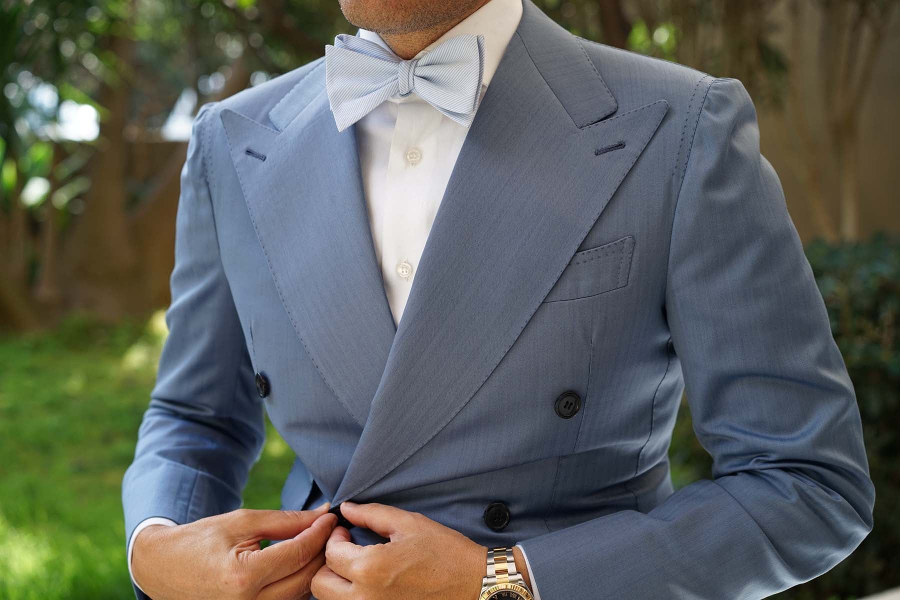 Light Blue and White Pinstripes Cotton Self Tie Bow Tie