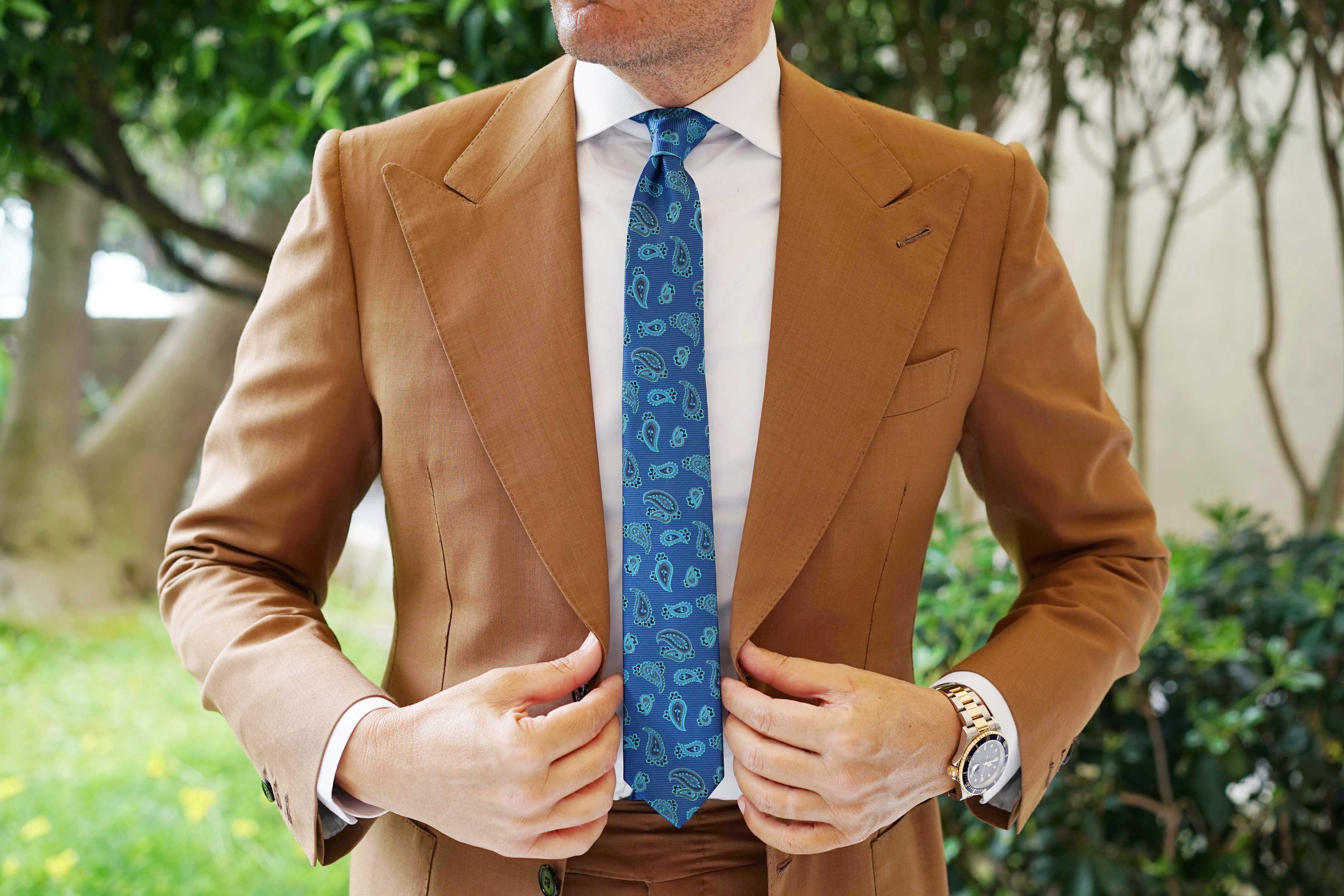 Paisley Sea Blue Skinny Tie