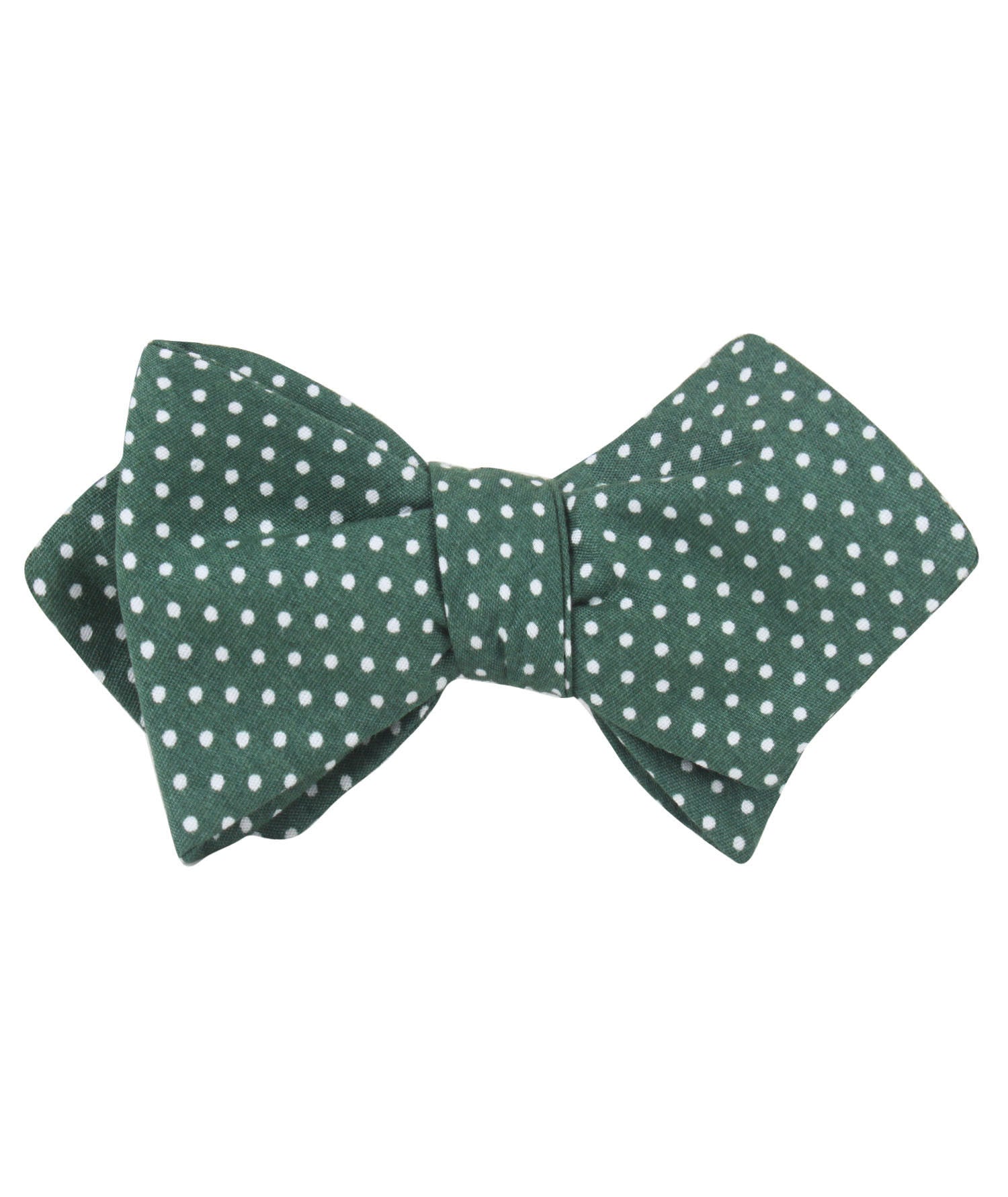 Olive Green Polka Dot Cotton Diamond Self Bow Tie