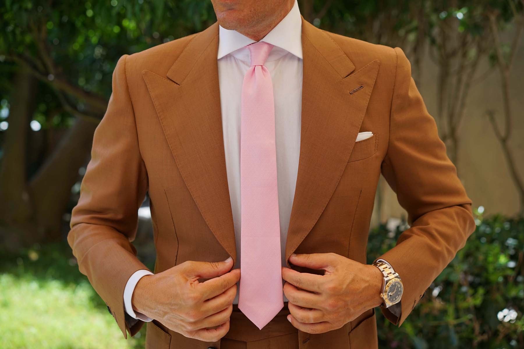 Tickled Pink Herringbone Chevron Skinny Tie