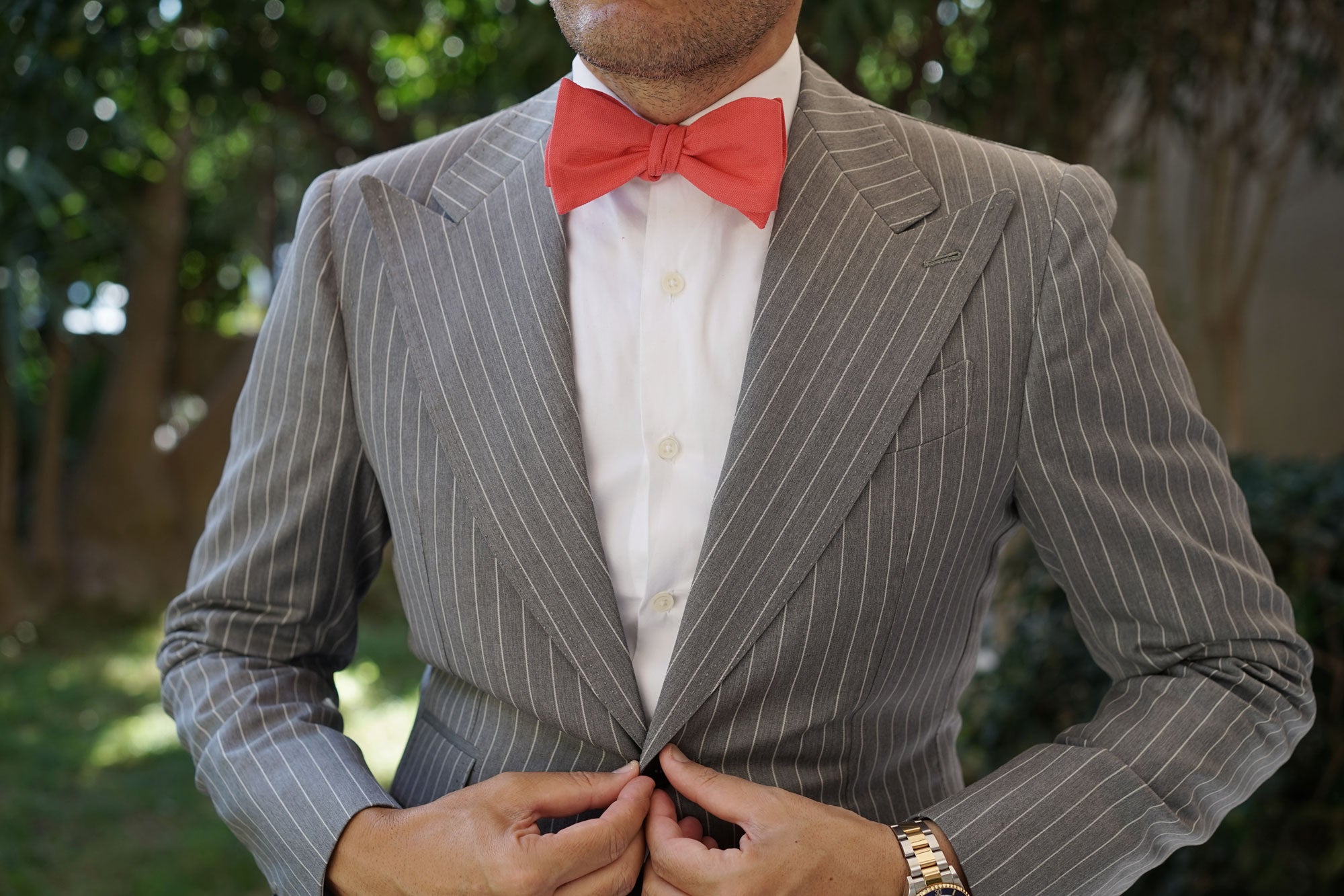 Guava Coral Linen Self Bow Tie