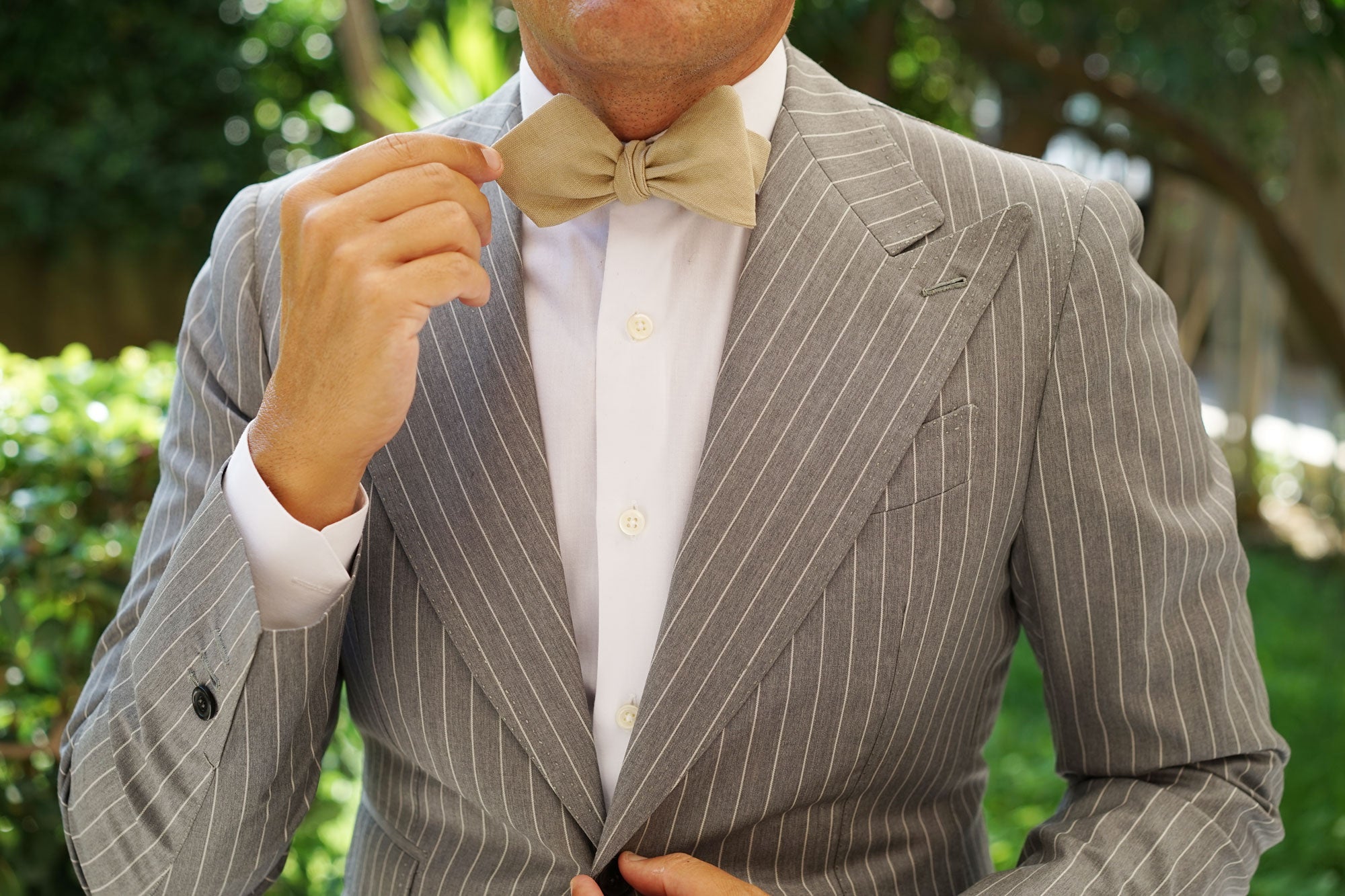 Khaki Linen Self Tie Diamond Bow Tie