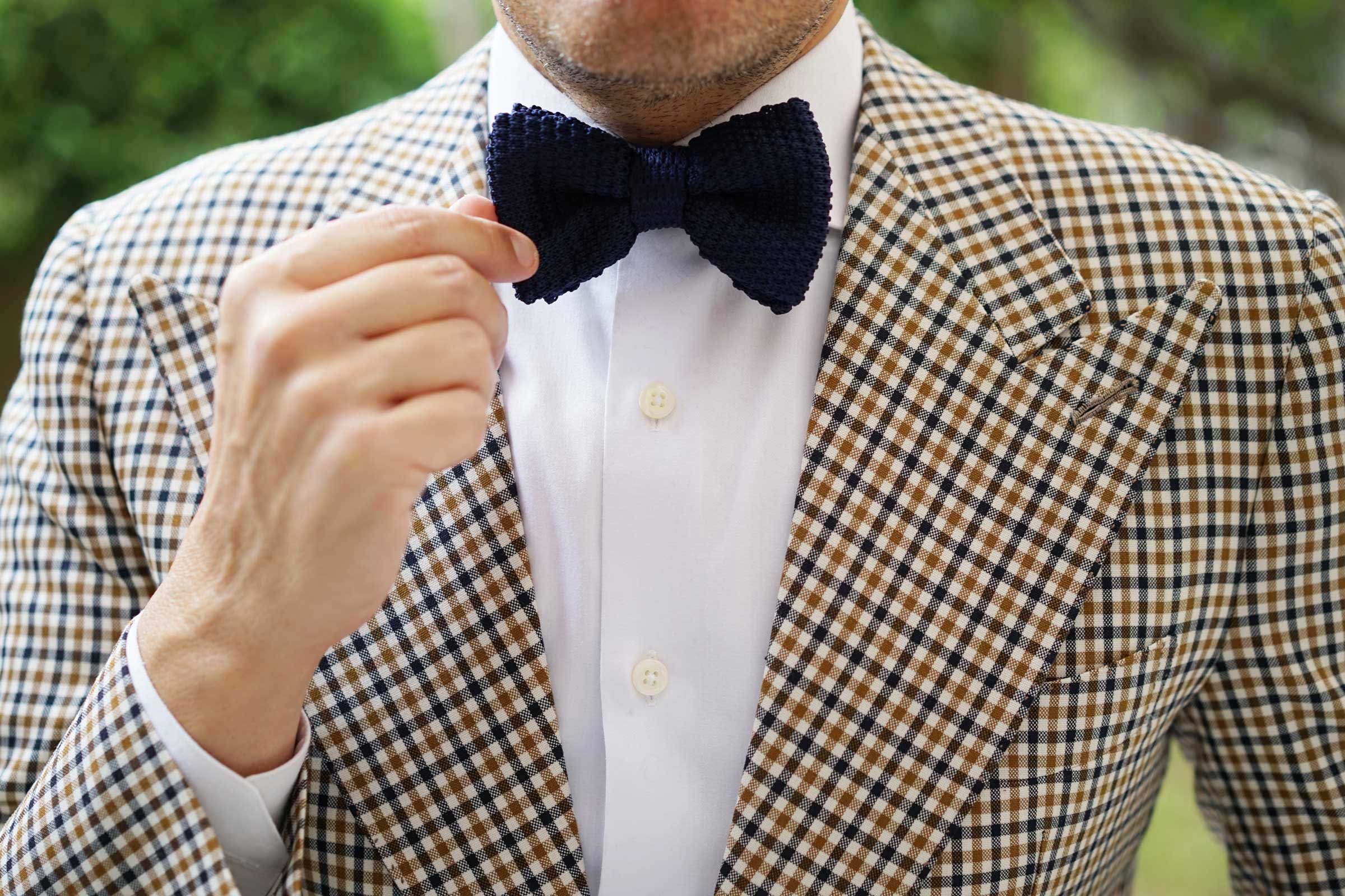 Navy Blue Knitted Bow Tie