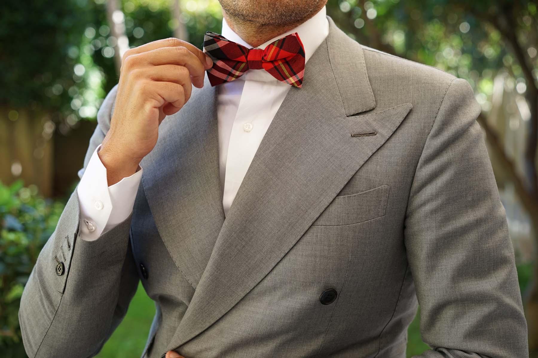 Red Scottish Plaid Cotton Bow Tie