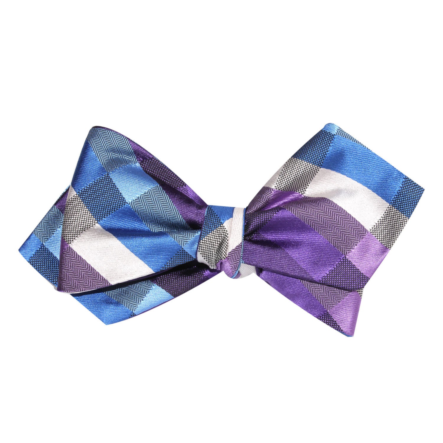 Royal Violet Checkered Self Tie Diamond Tip Bow Tie