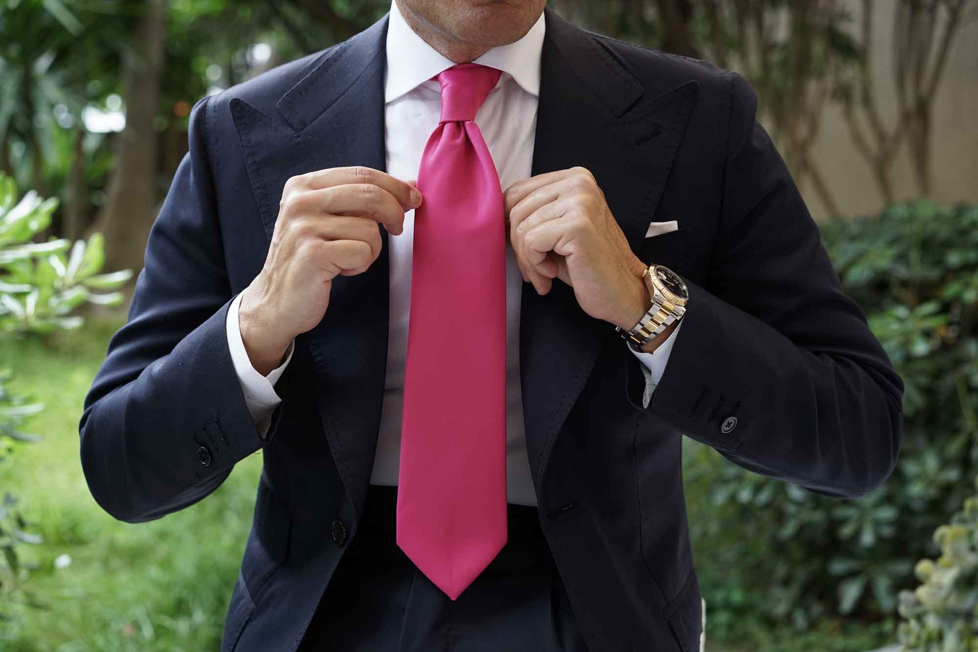 Magenta Pink Satin Necktie