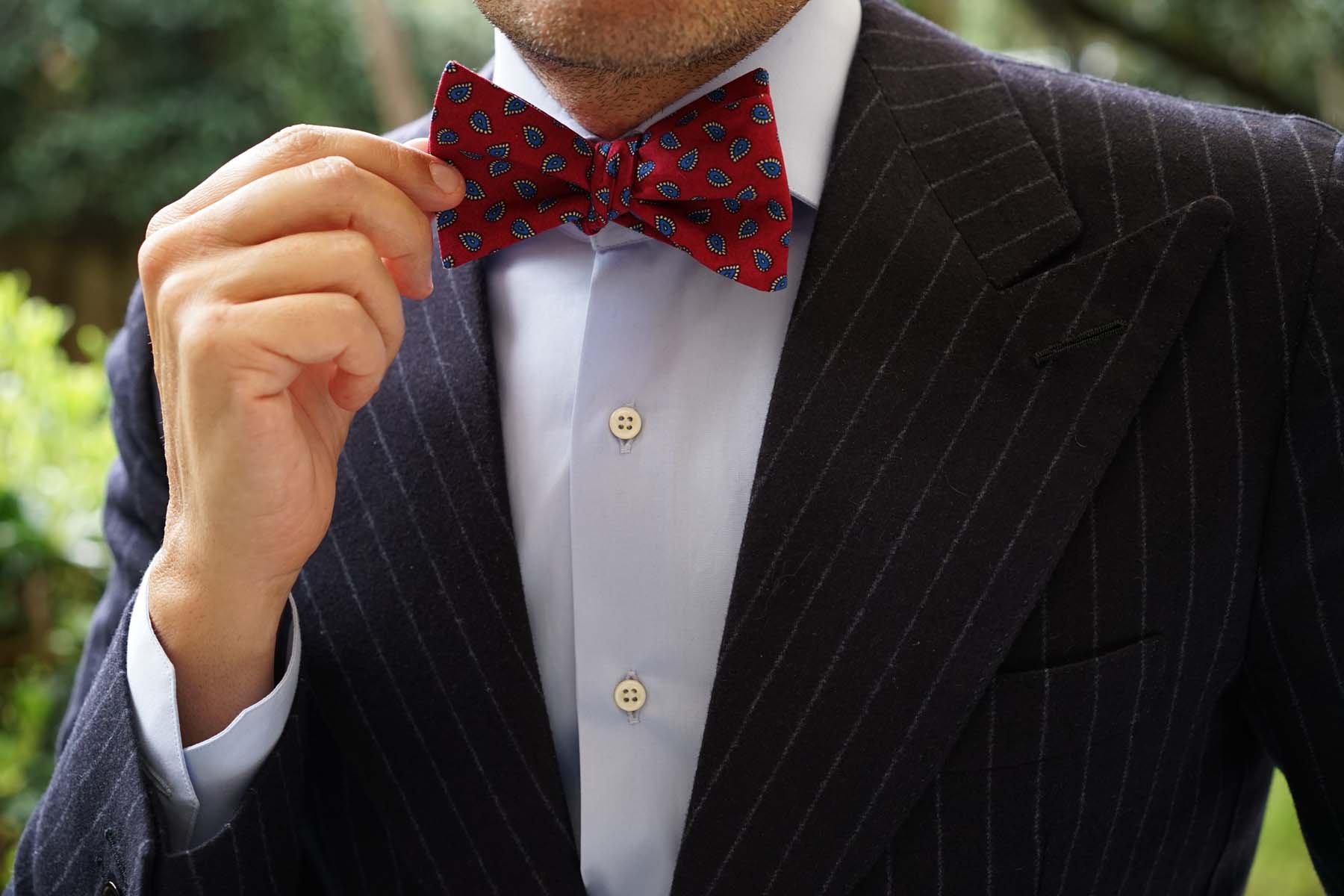 Milano Burgundy Red Paisley Self Bow Tie