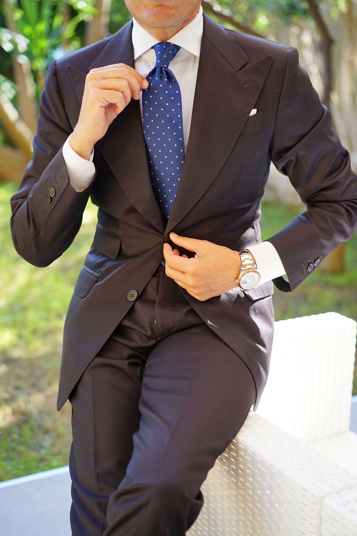 Navy Blue with Pink Polka Dots Tie