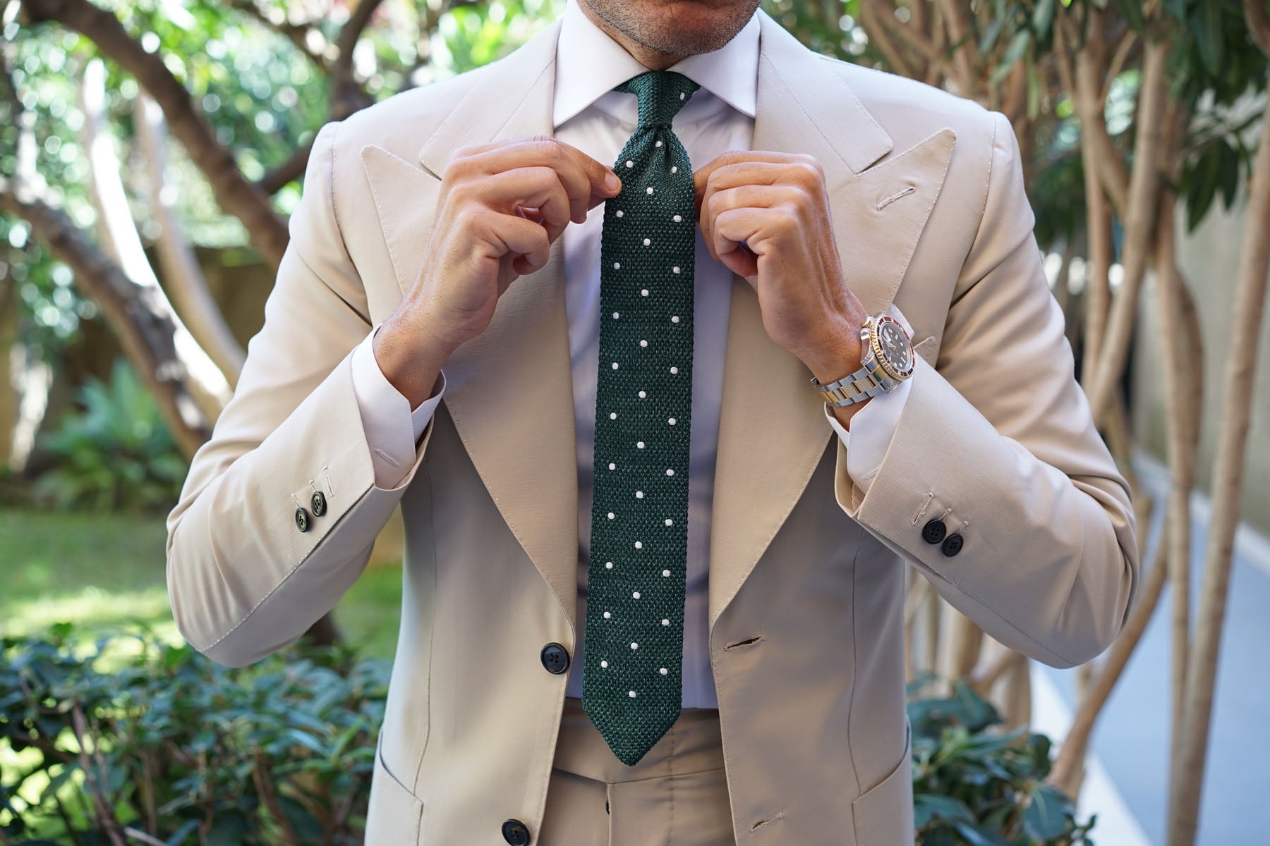 Chambray Green Polka Dot Knitted Tie