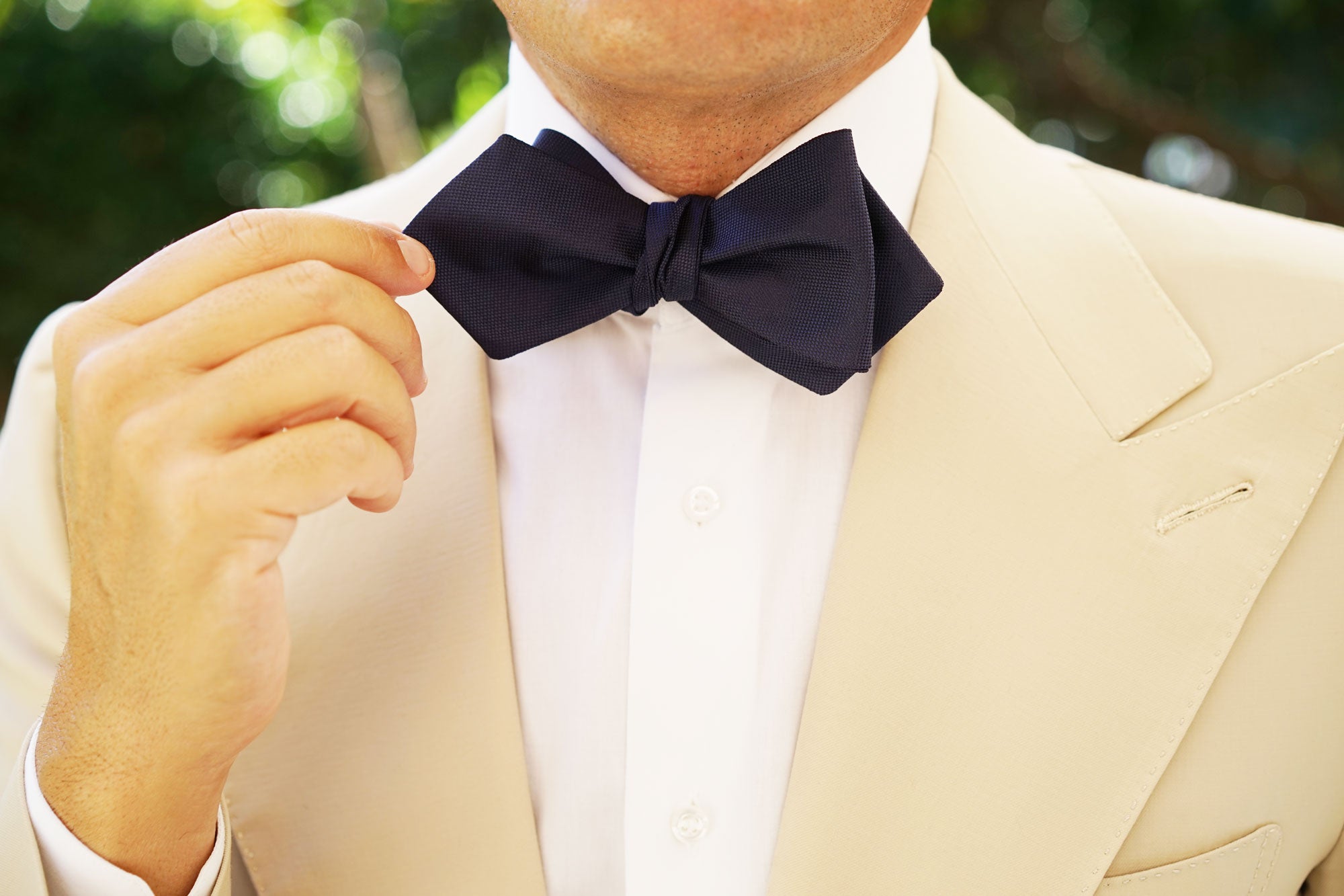 Nude Navy Blue Diamond Self Bow Tie