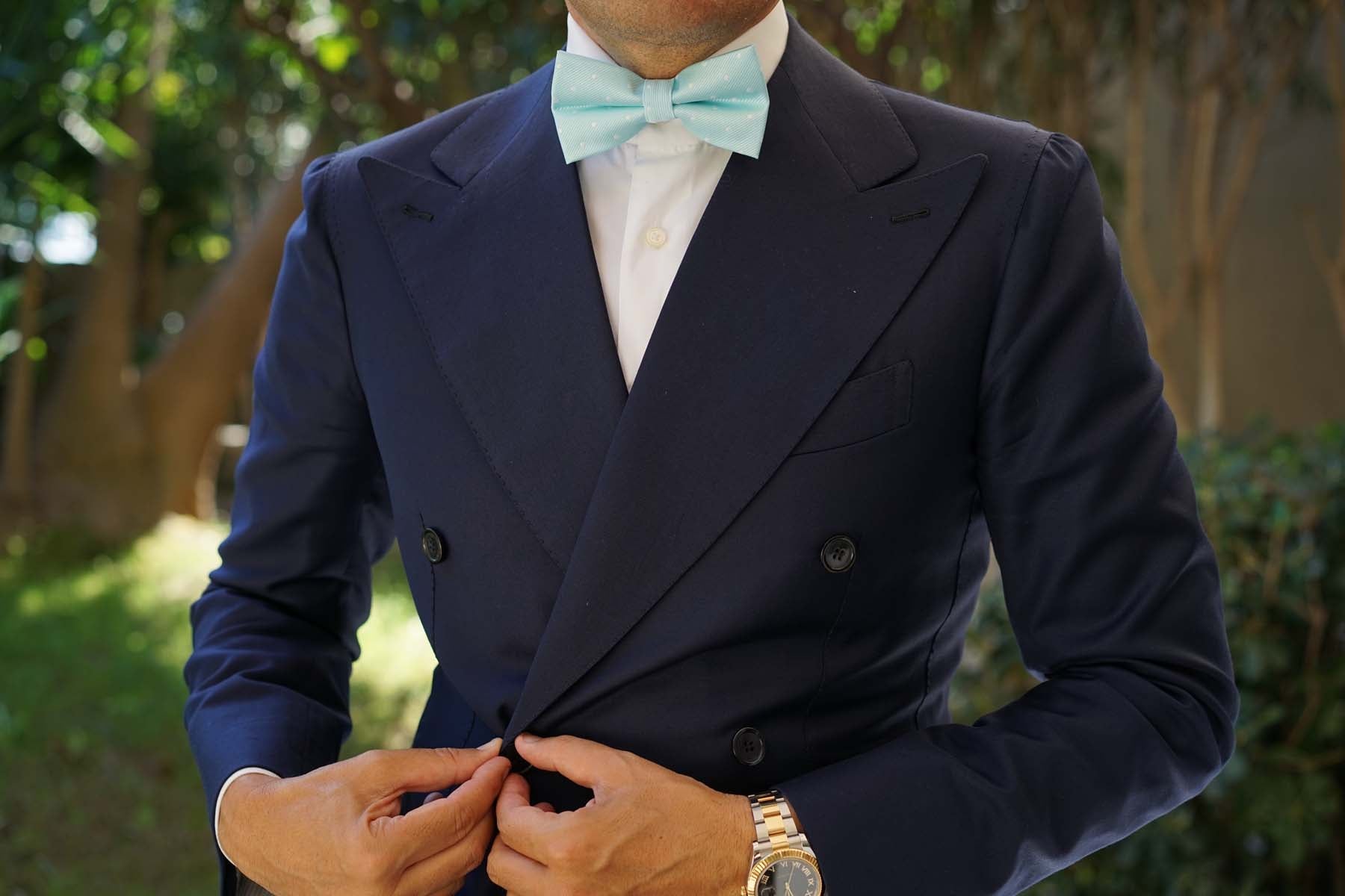 The OTAA Mint Blue with White Polka Dots Bow Tie