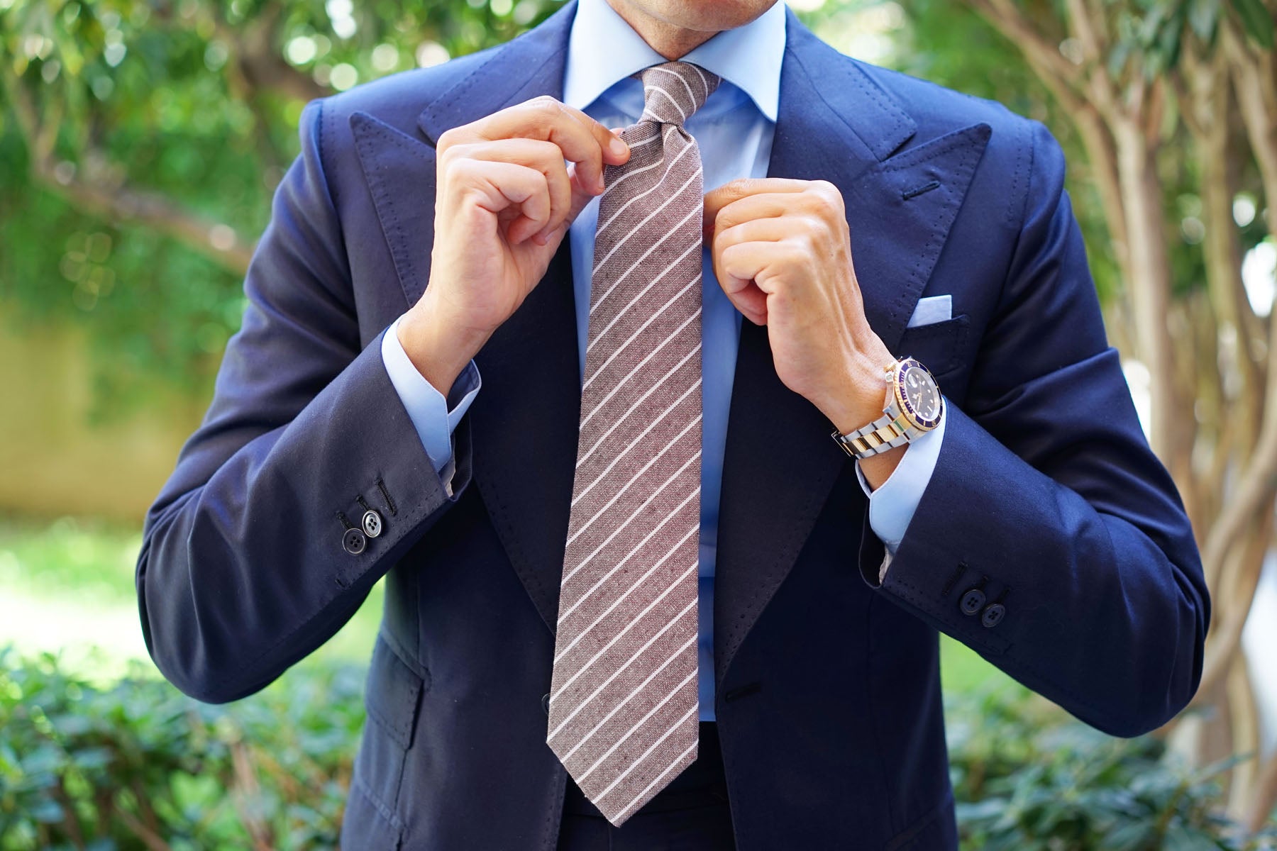 Mocha Brown Pinstripe Linen Tie