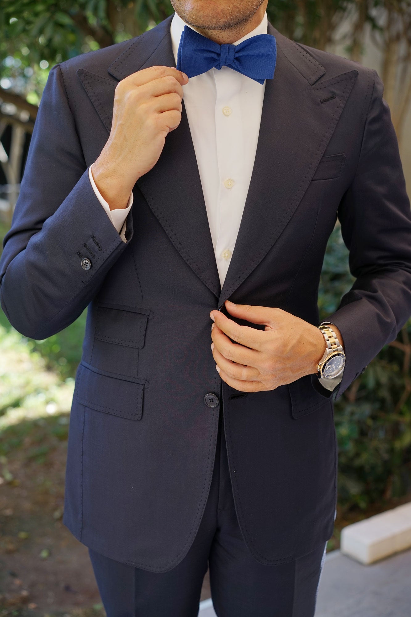 Cobalt Blue Linen Self Bow Tie