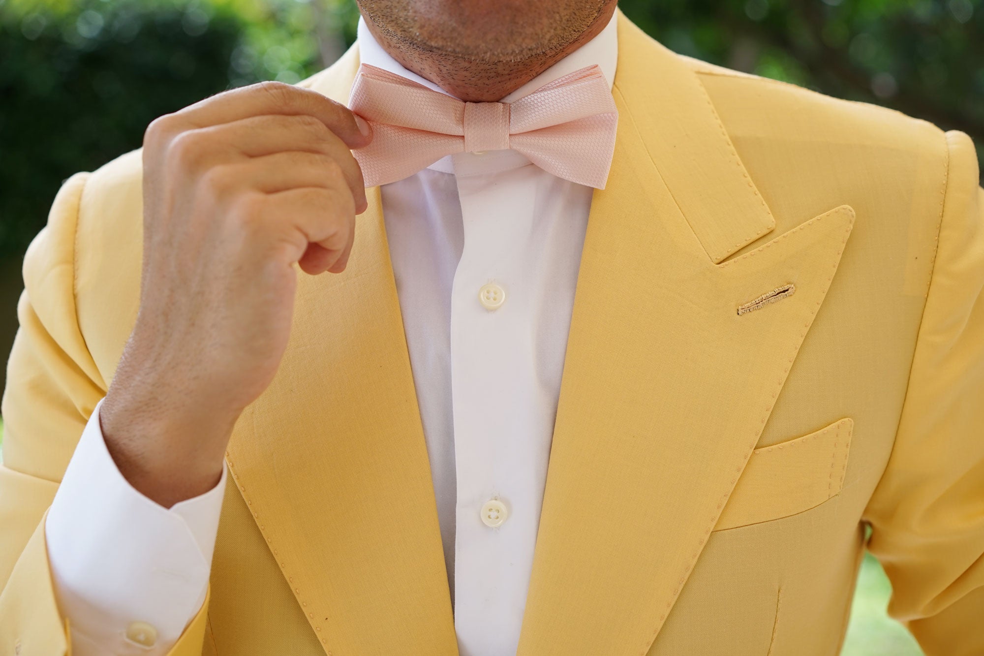 Blush Pink Basket Weave Bow Tie