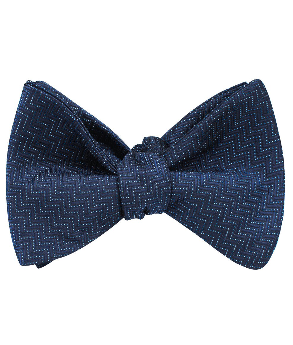 Aztec Blue Herringbone Self Bow Tie