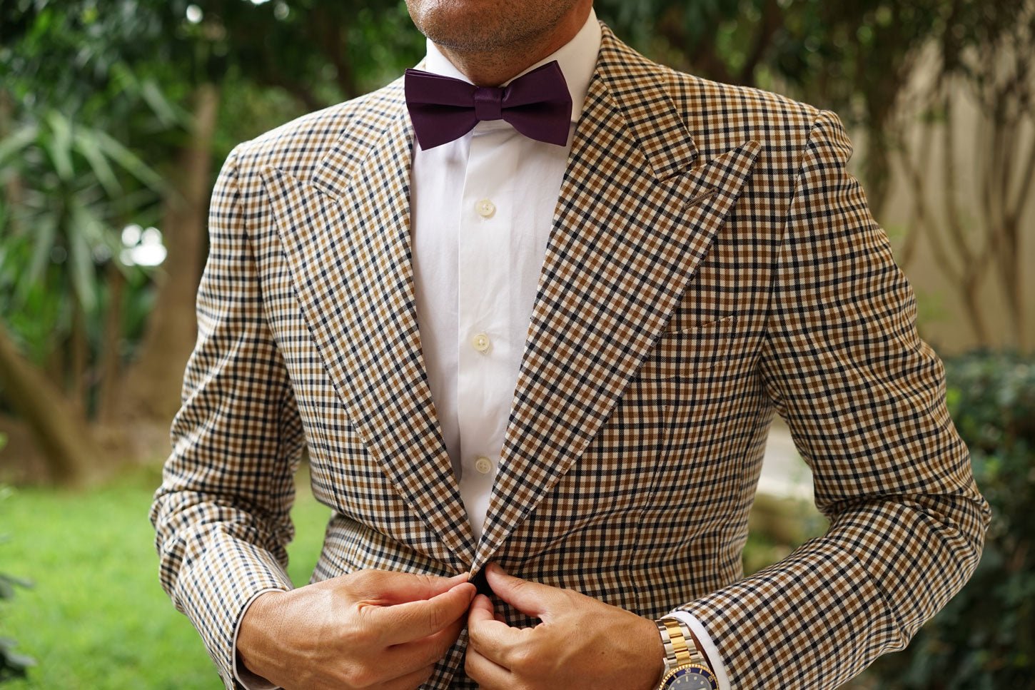 Aubergine Purple Satin Bow Tie