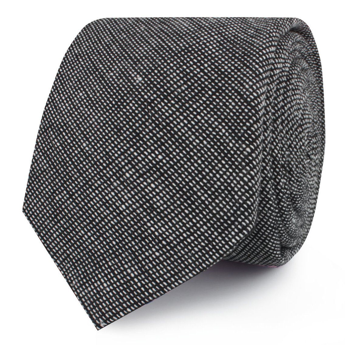 Black Needle Stitch Linen Skinny Tie