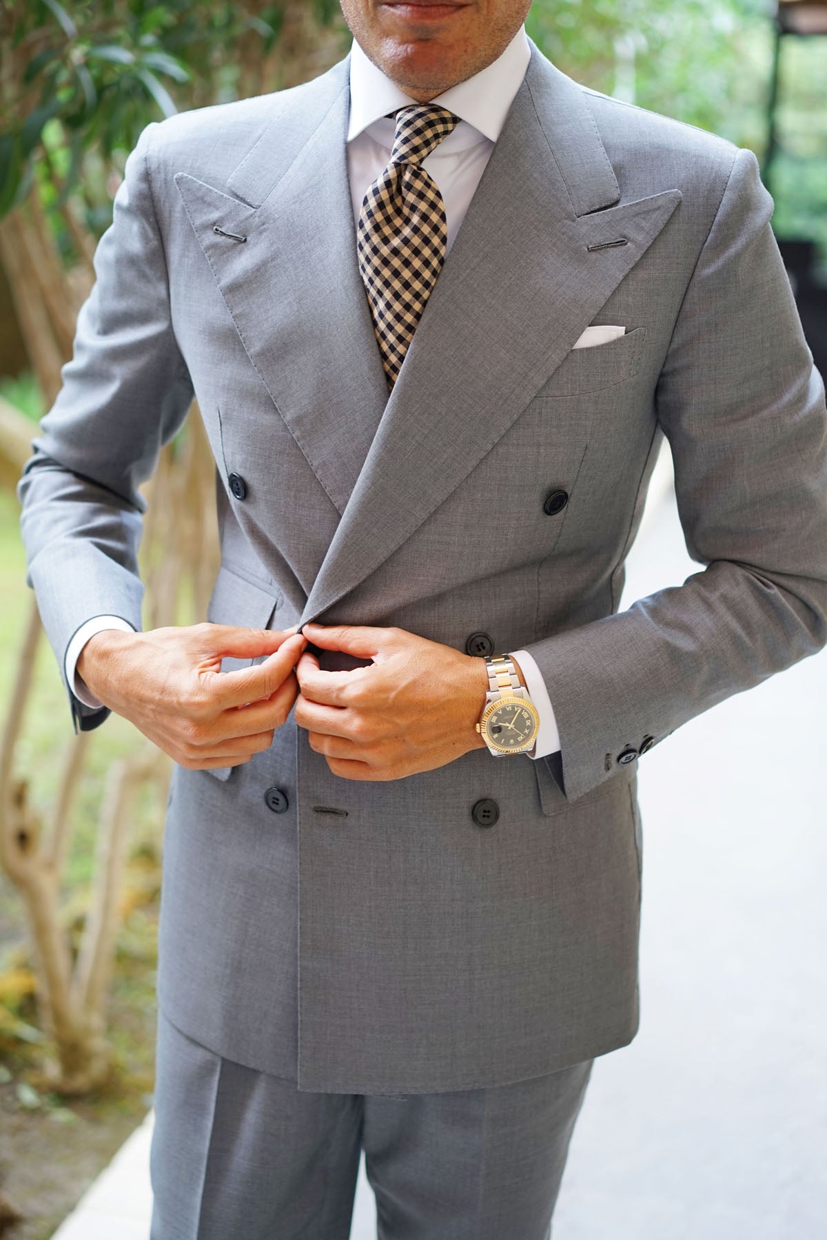 Khaki Black Gingham Blend Tie