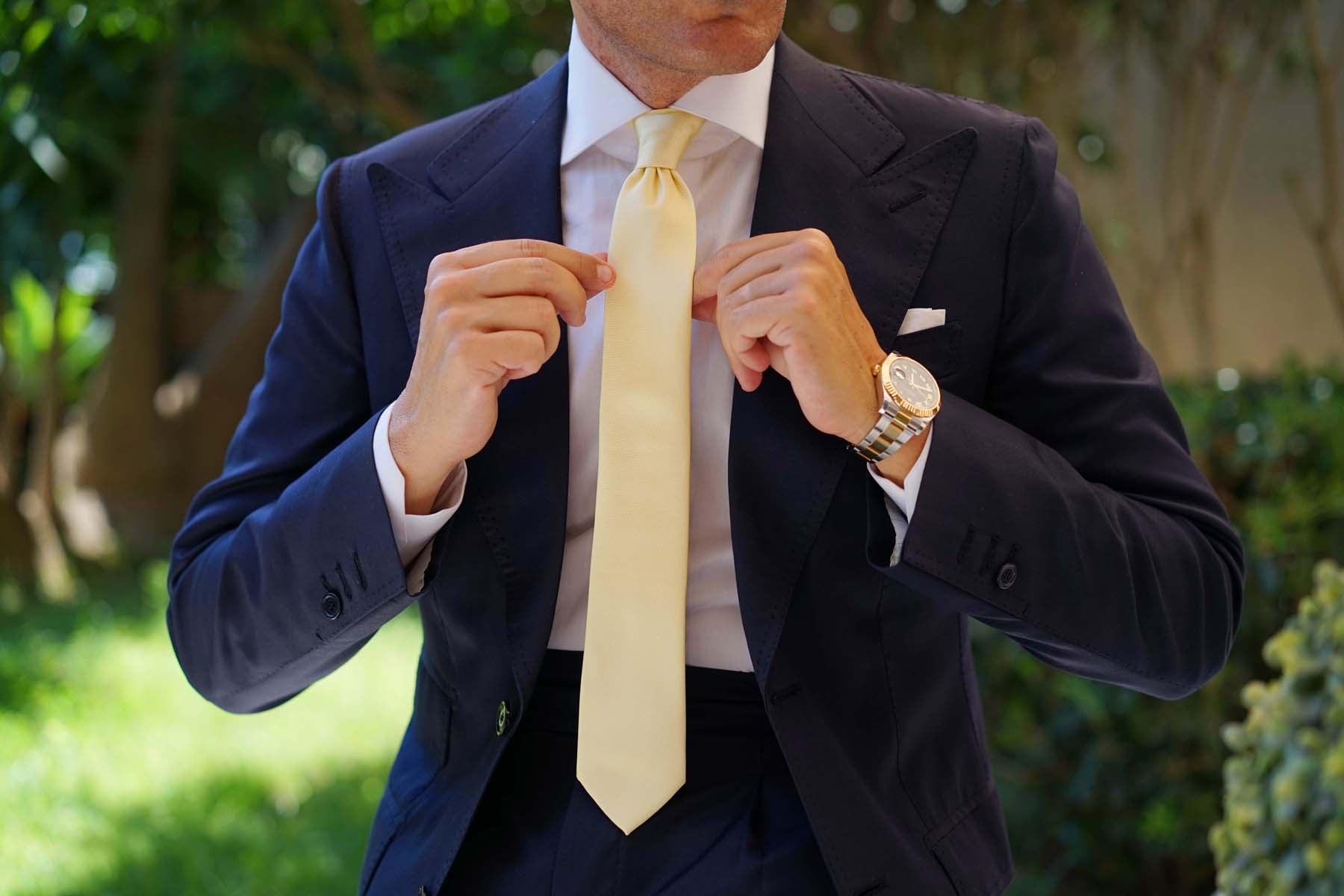 Canary Blush Yellow Weave Skinny Tie