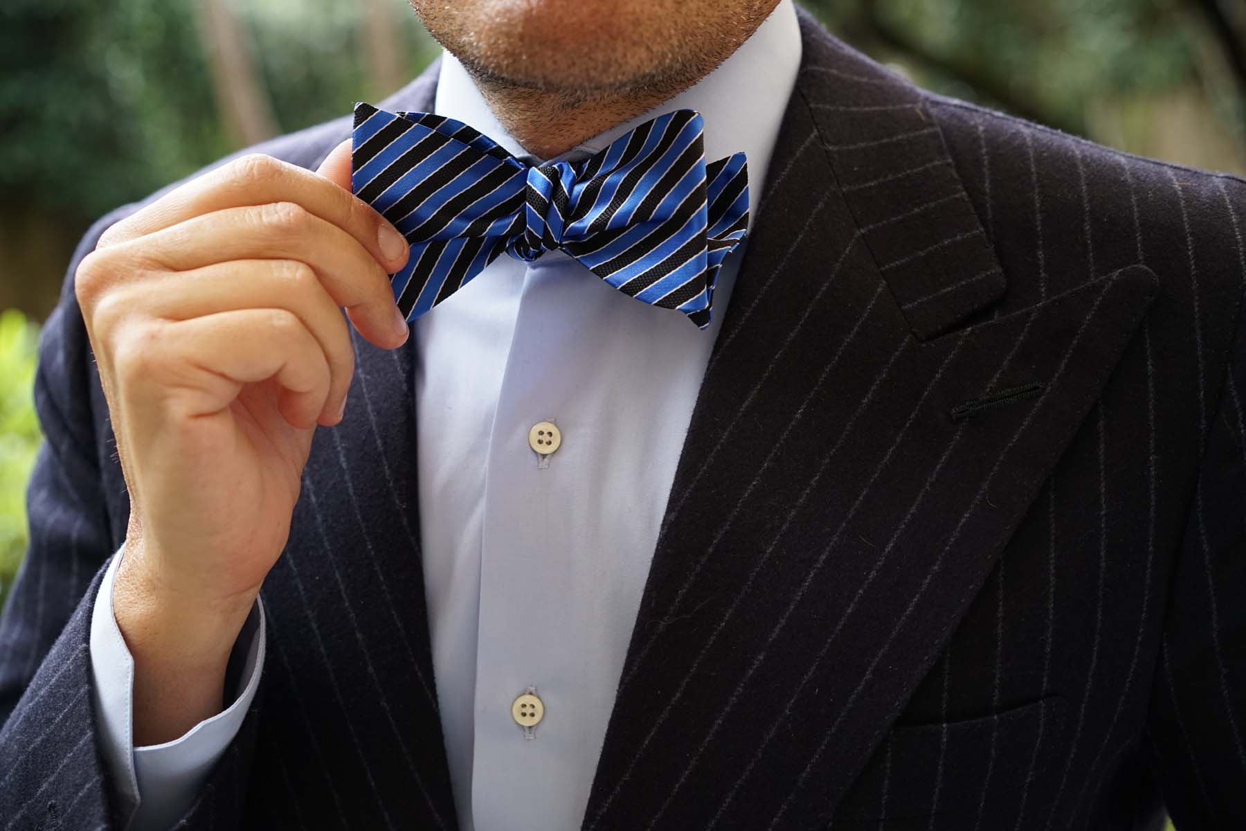 Striped Blue Black Bow Tie Untied