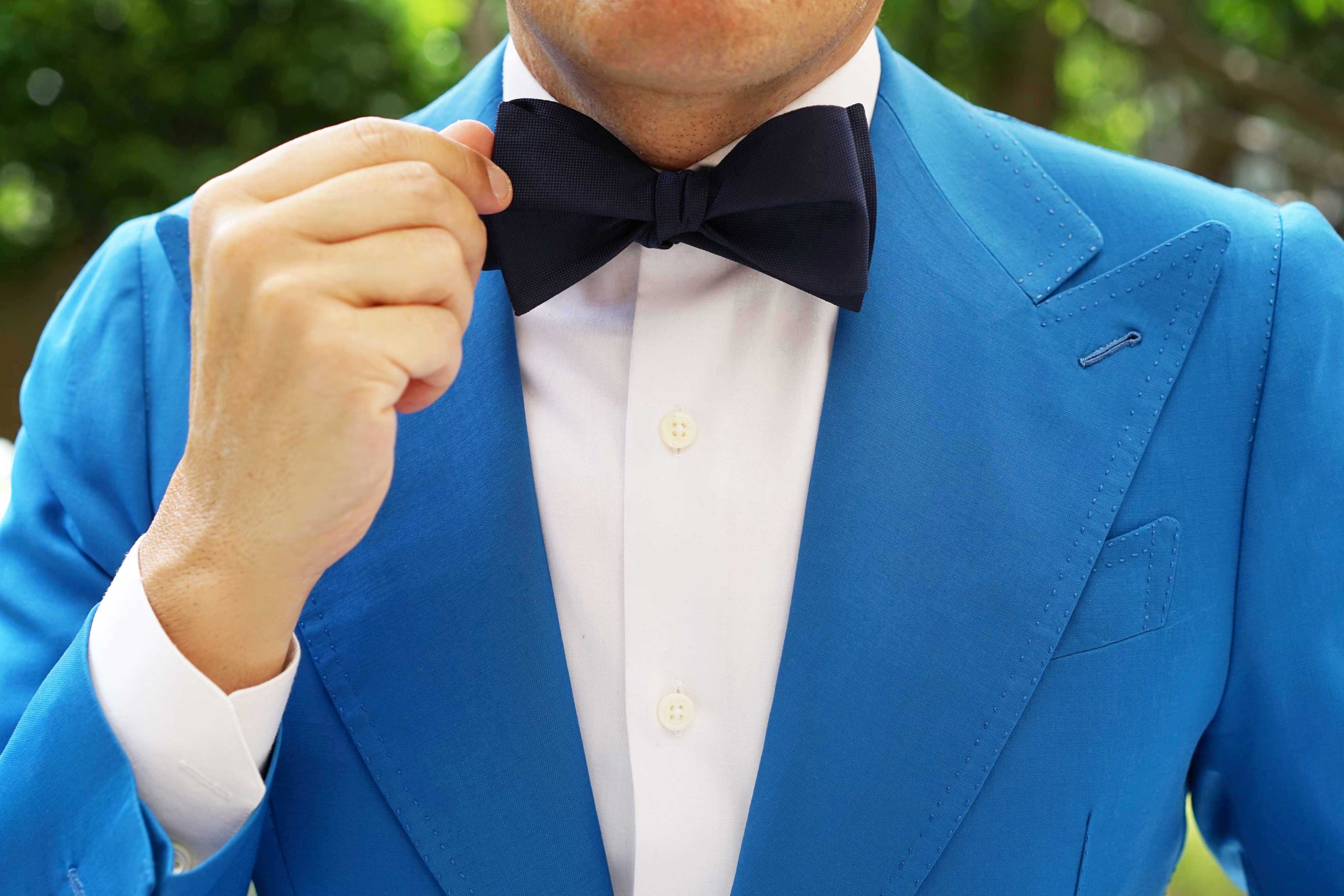 Nude Navy Blue Self Bow Tie