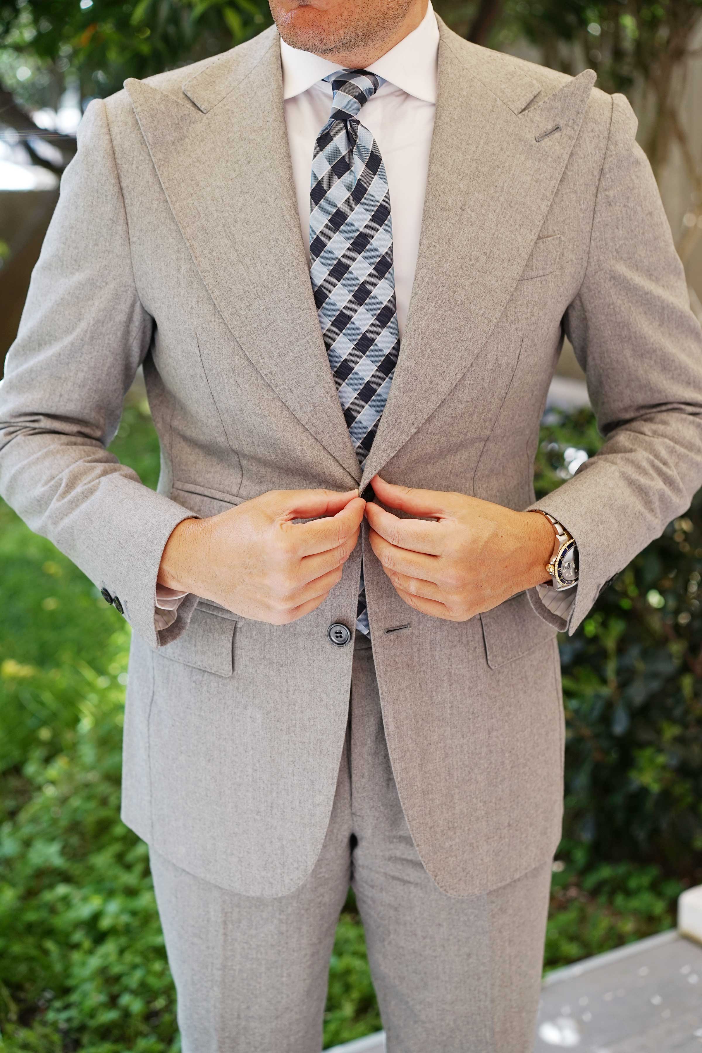 Light and Navy Blue Checkered Tie