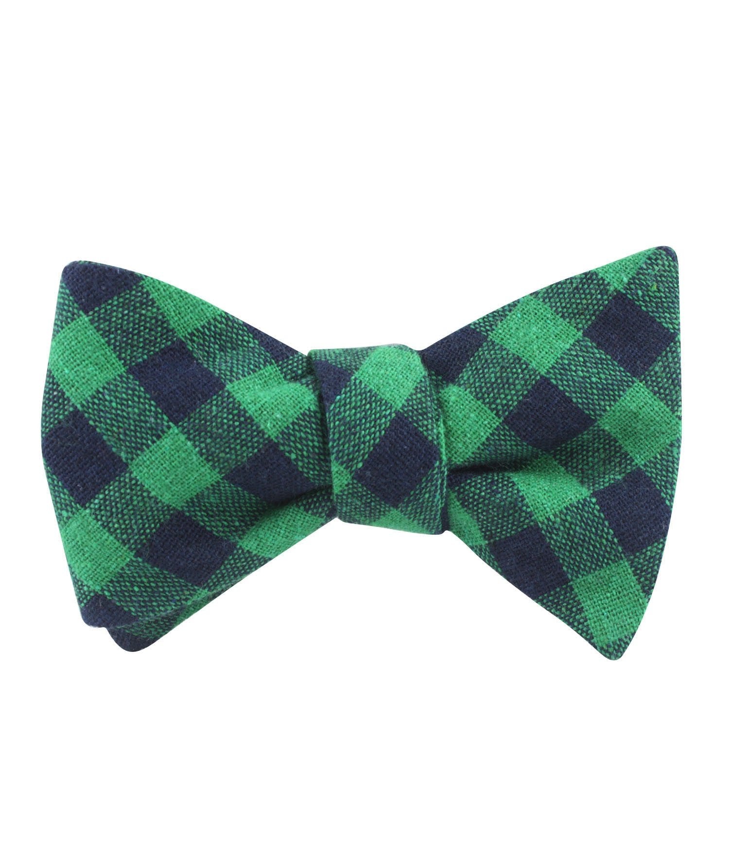 Raw Green Gingham Linen Self Bow Tie