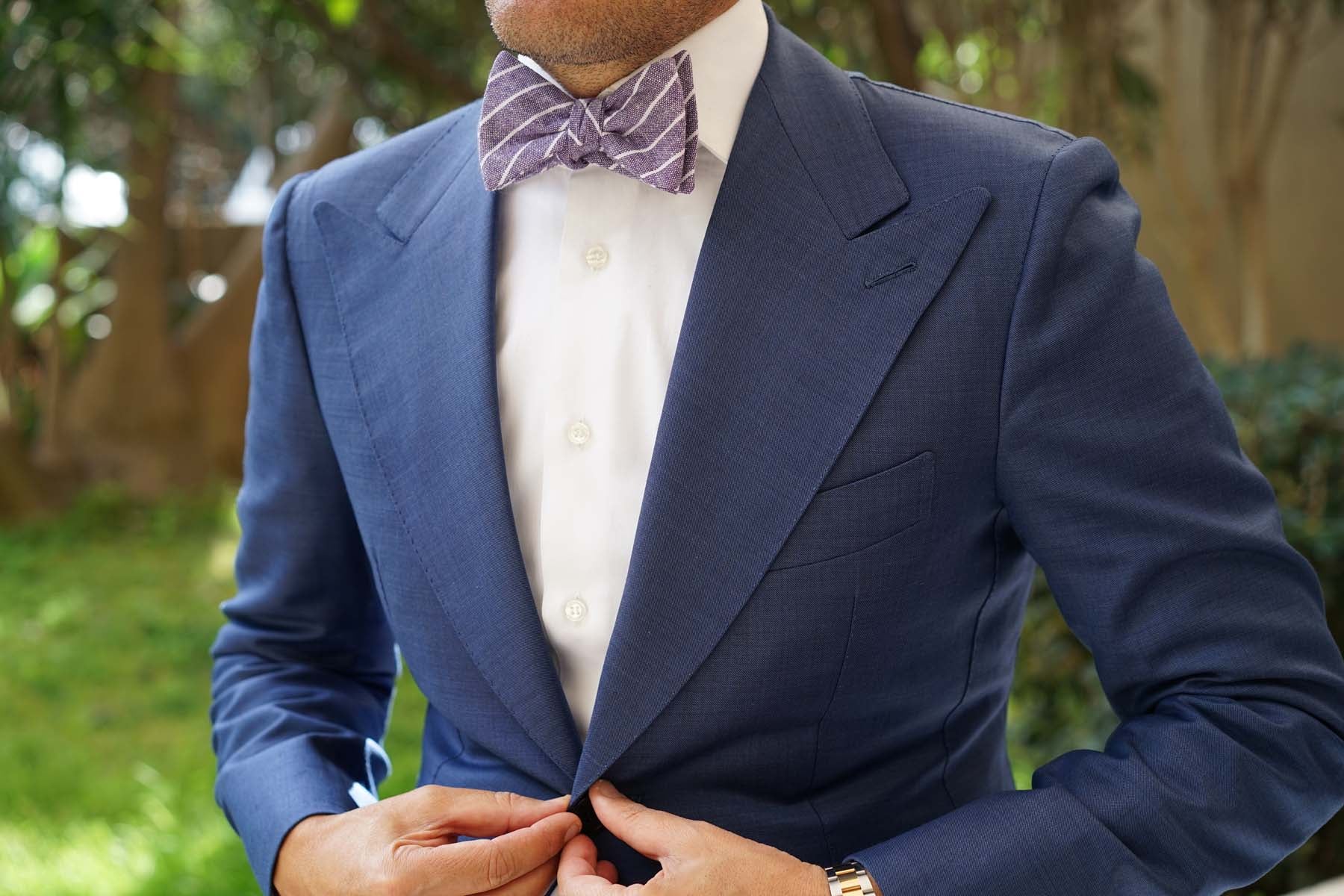 Tyrian Linen Purple Pinstripe Self Bow Tie