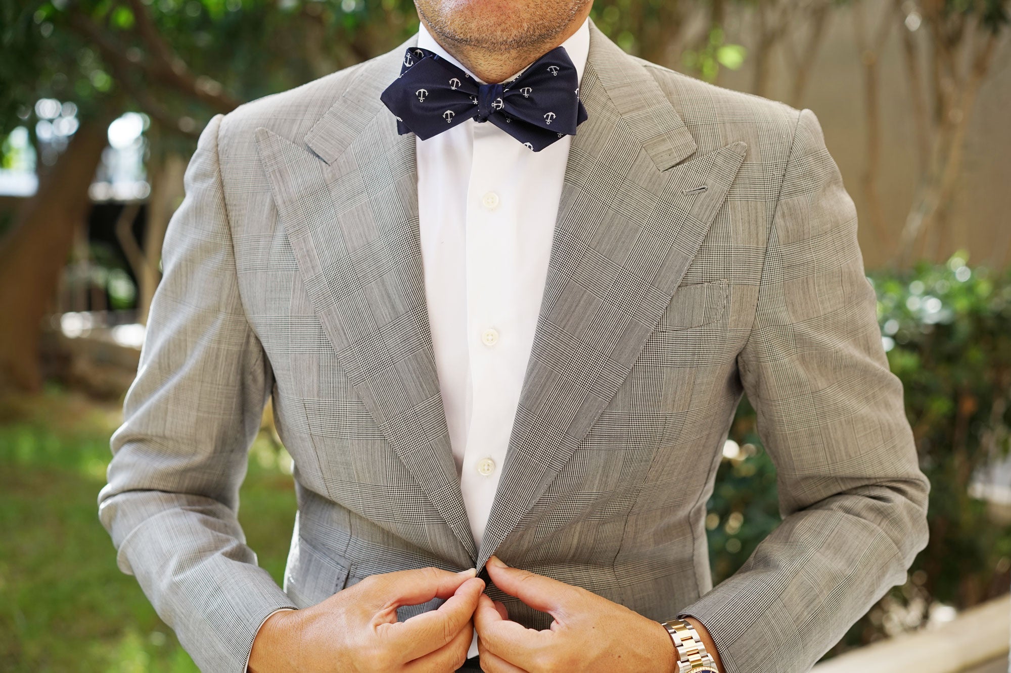 The OTAA Navy Blue Anchor Self Tie Diamond Tip Bow Tie