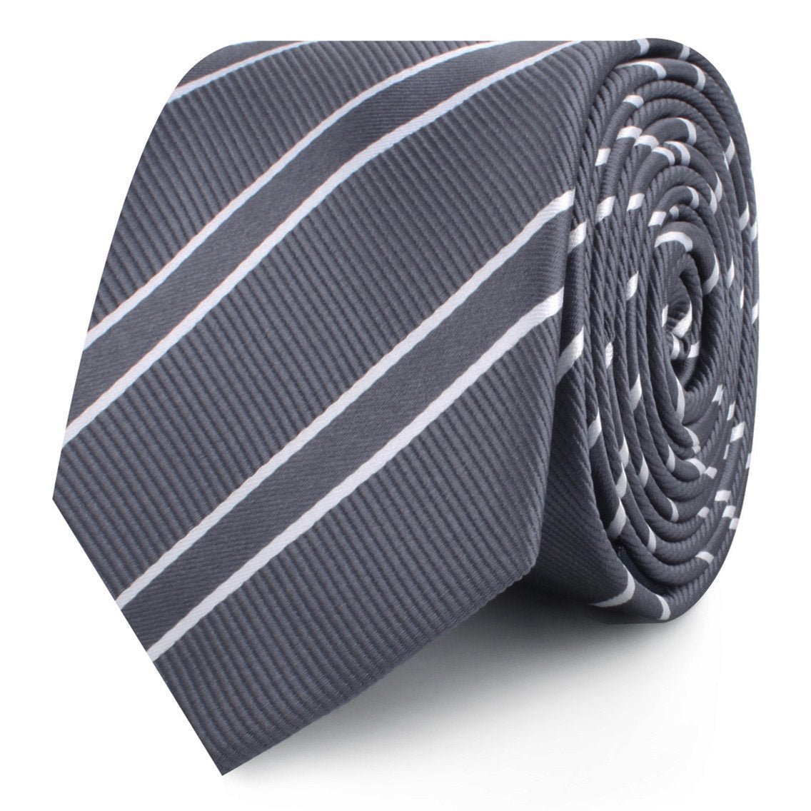 Graphite Charcoal Grey Double Stripe Skinny Tie