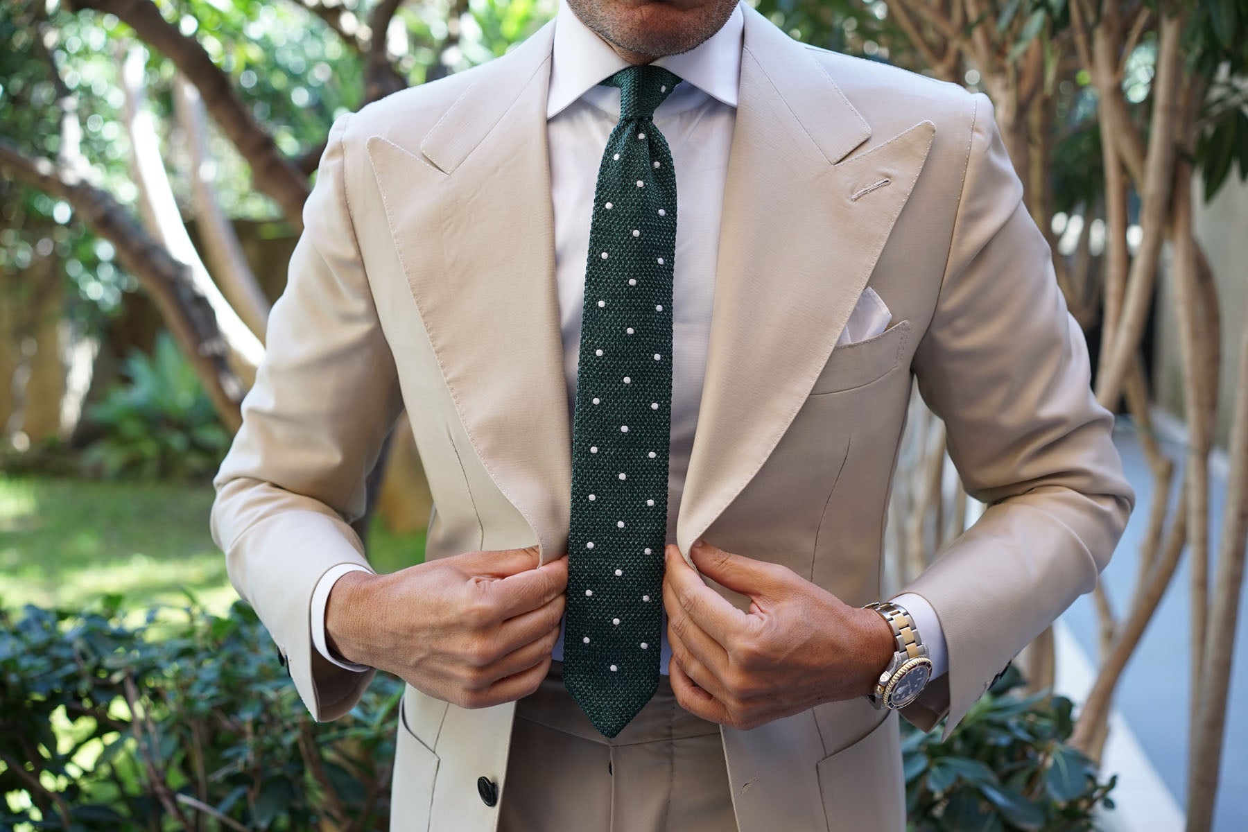 Chambray Green Polka Dot Knitted Tie