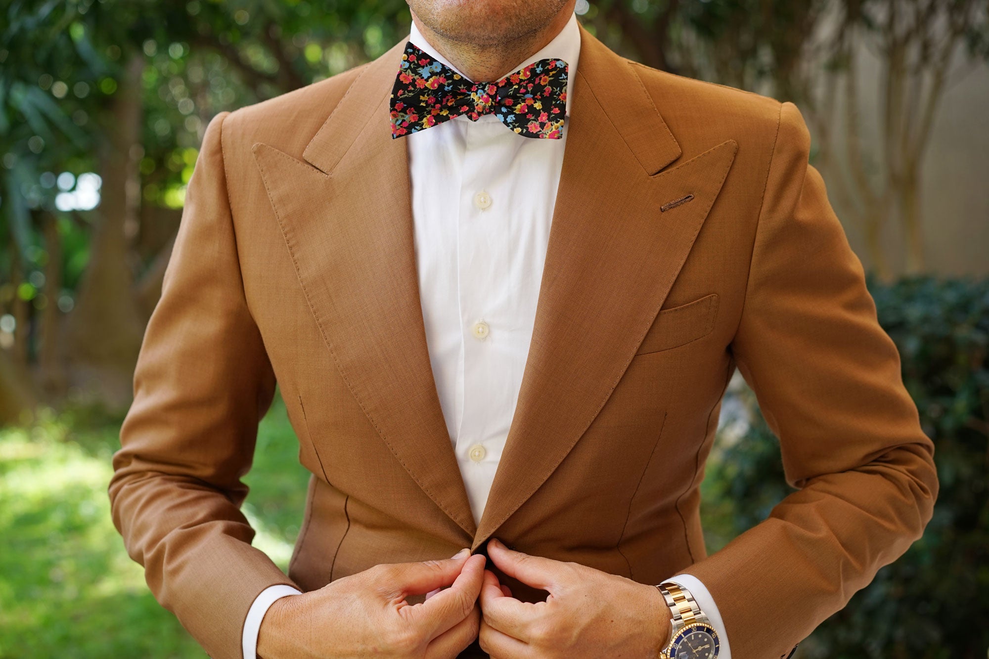 Amaryllis Black Liberty Floral Self Bow Tie