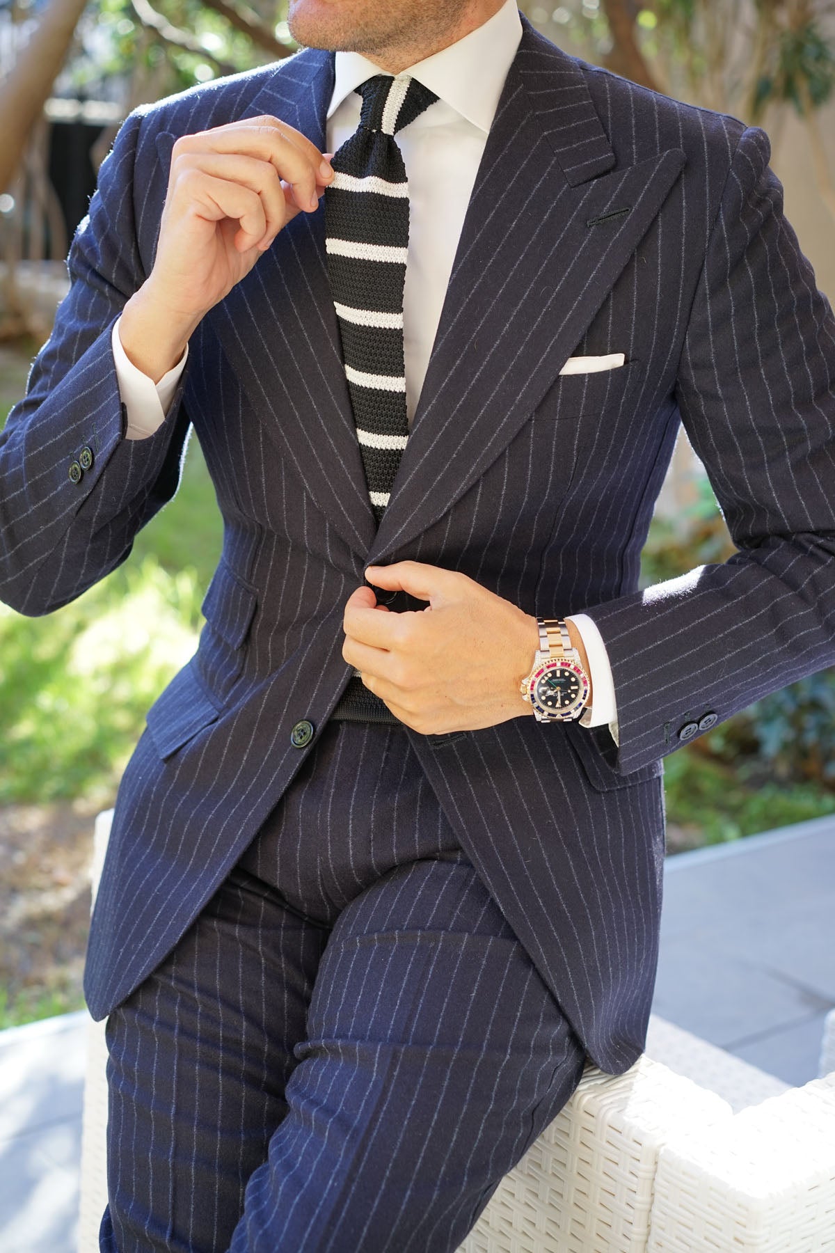 DuVall Black with White Stripes Knitted Tie