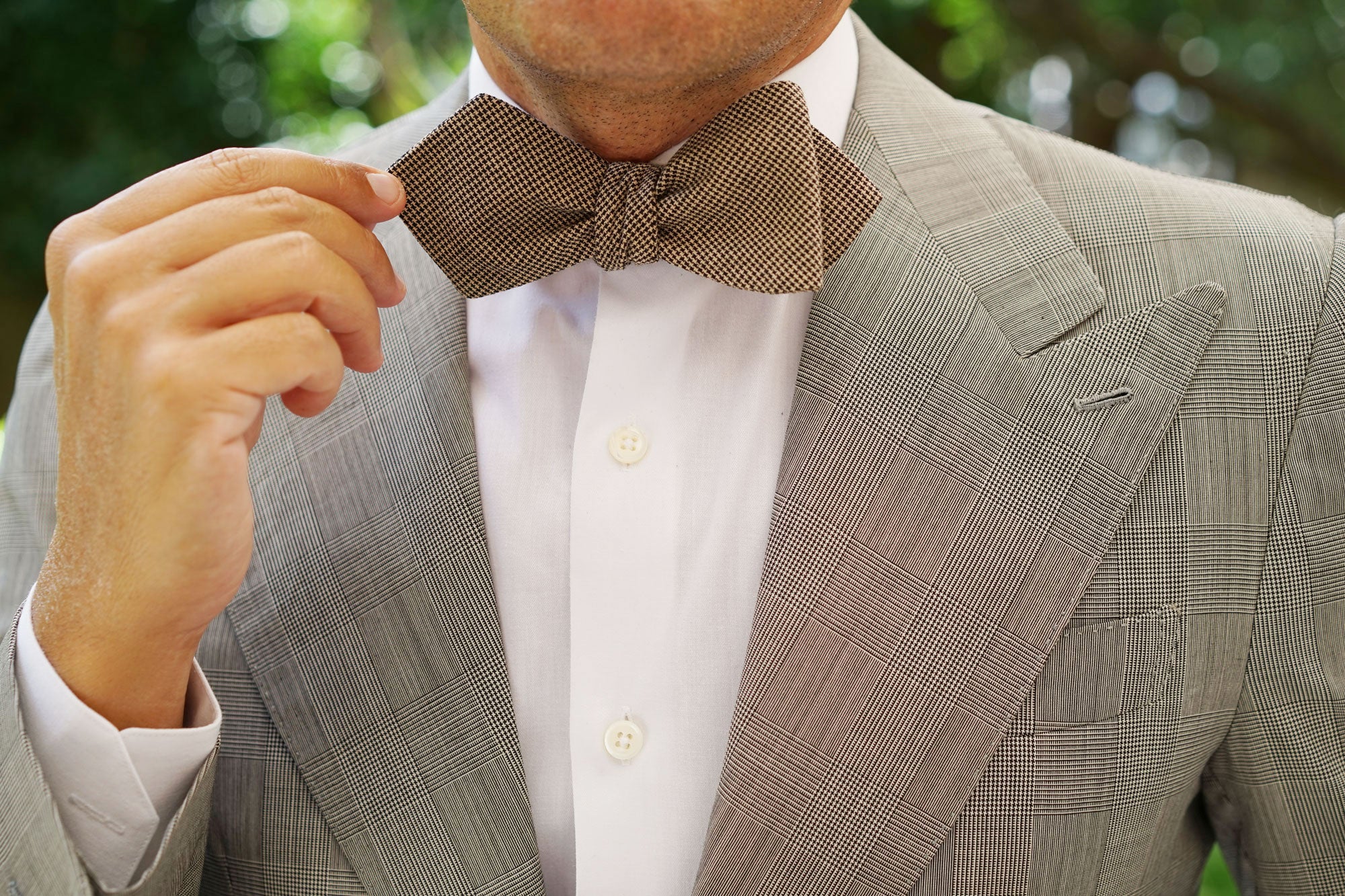 Khaki Black Houndstooth Blend Diamond Self Bow Tie