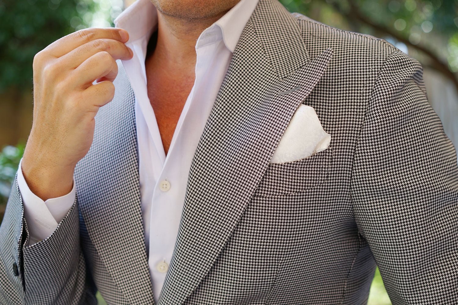 Pearl White Paris Floral Pocket Square