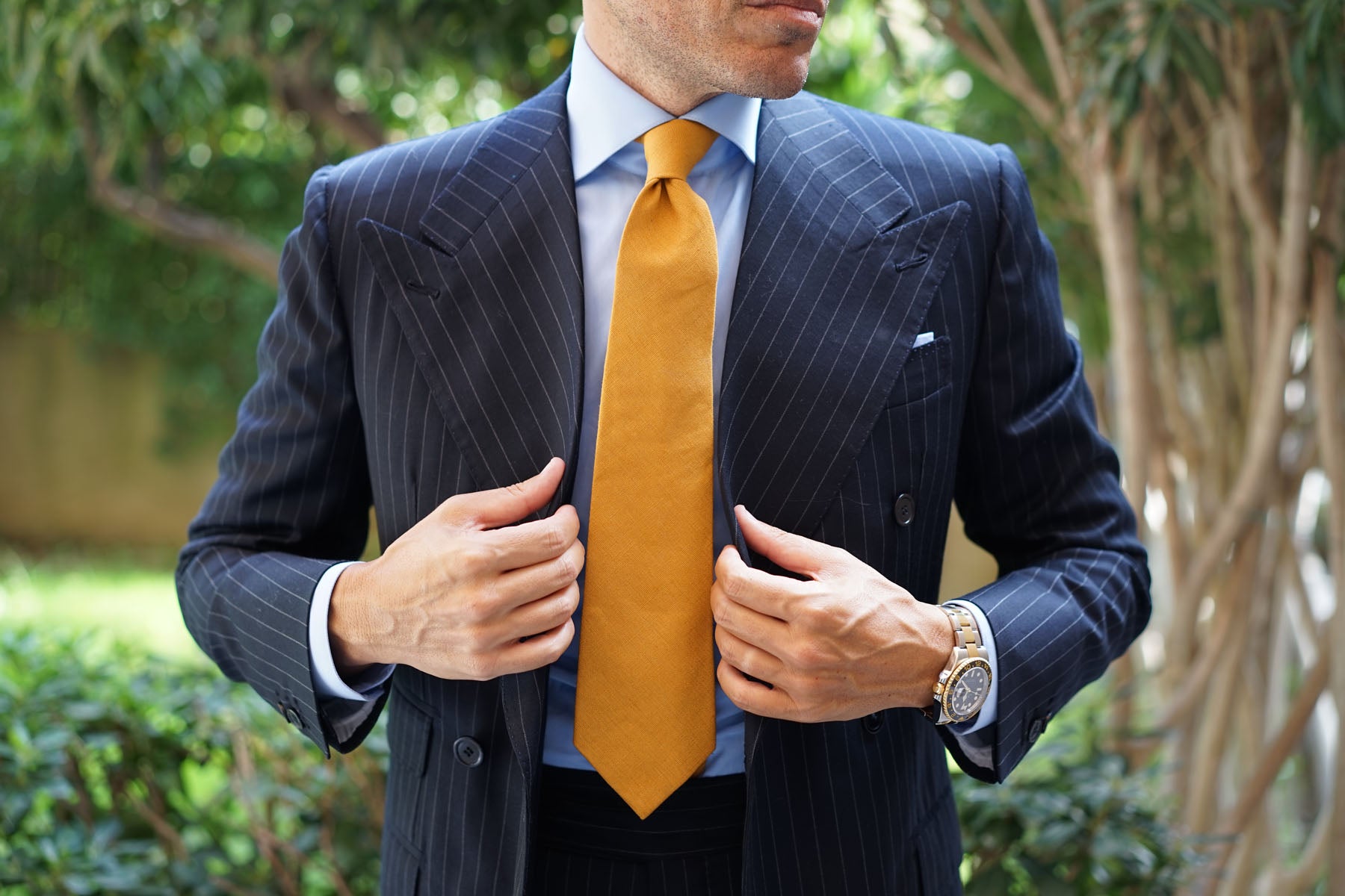 Mustard Yellow Slub Linen Tie