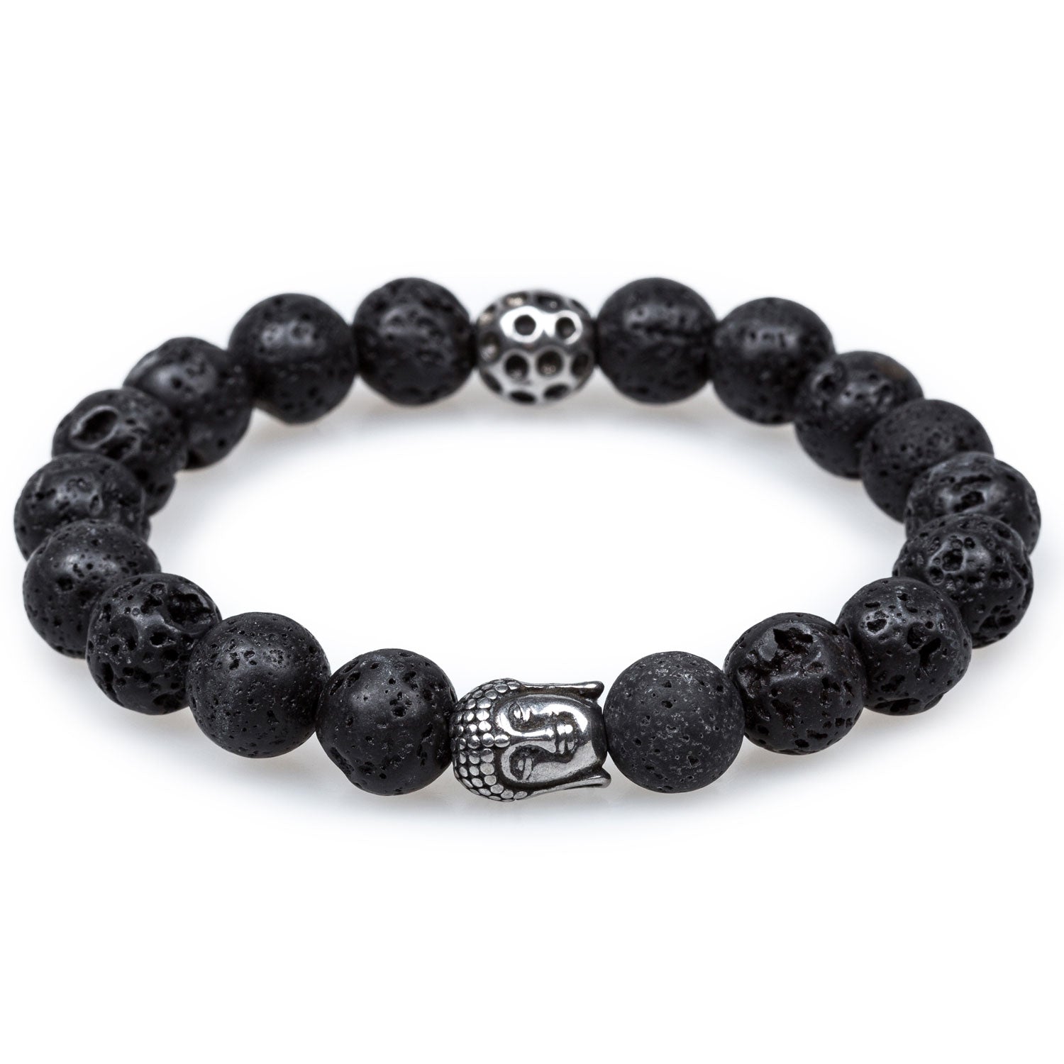 Volcanic Rock Matte Silver Buddha Bracelet