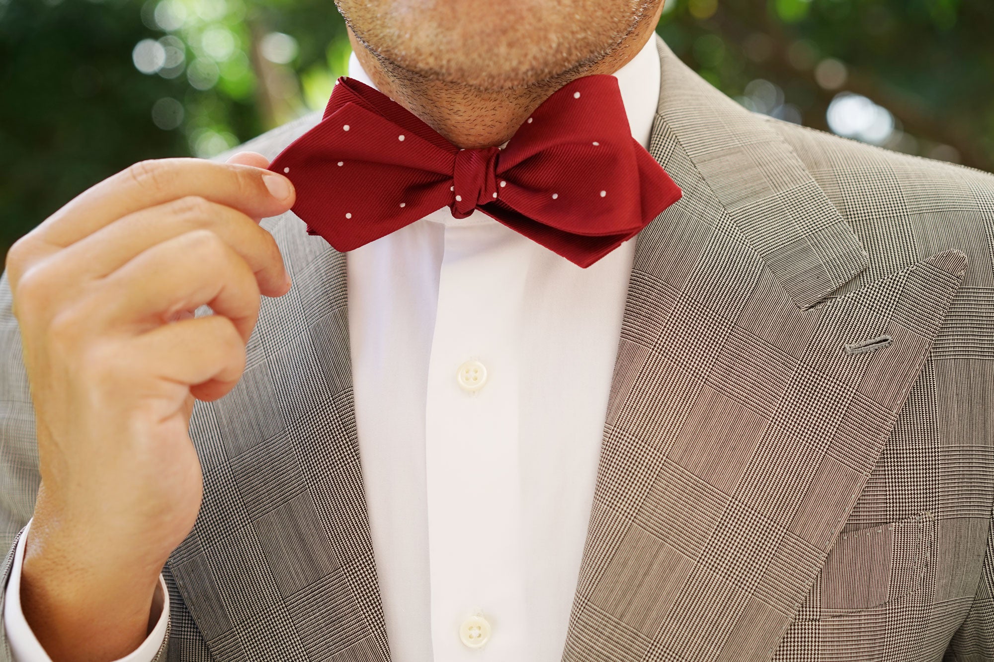 Maroon with White Polka Dots Self Tie Diamond Tip Bow Tie