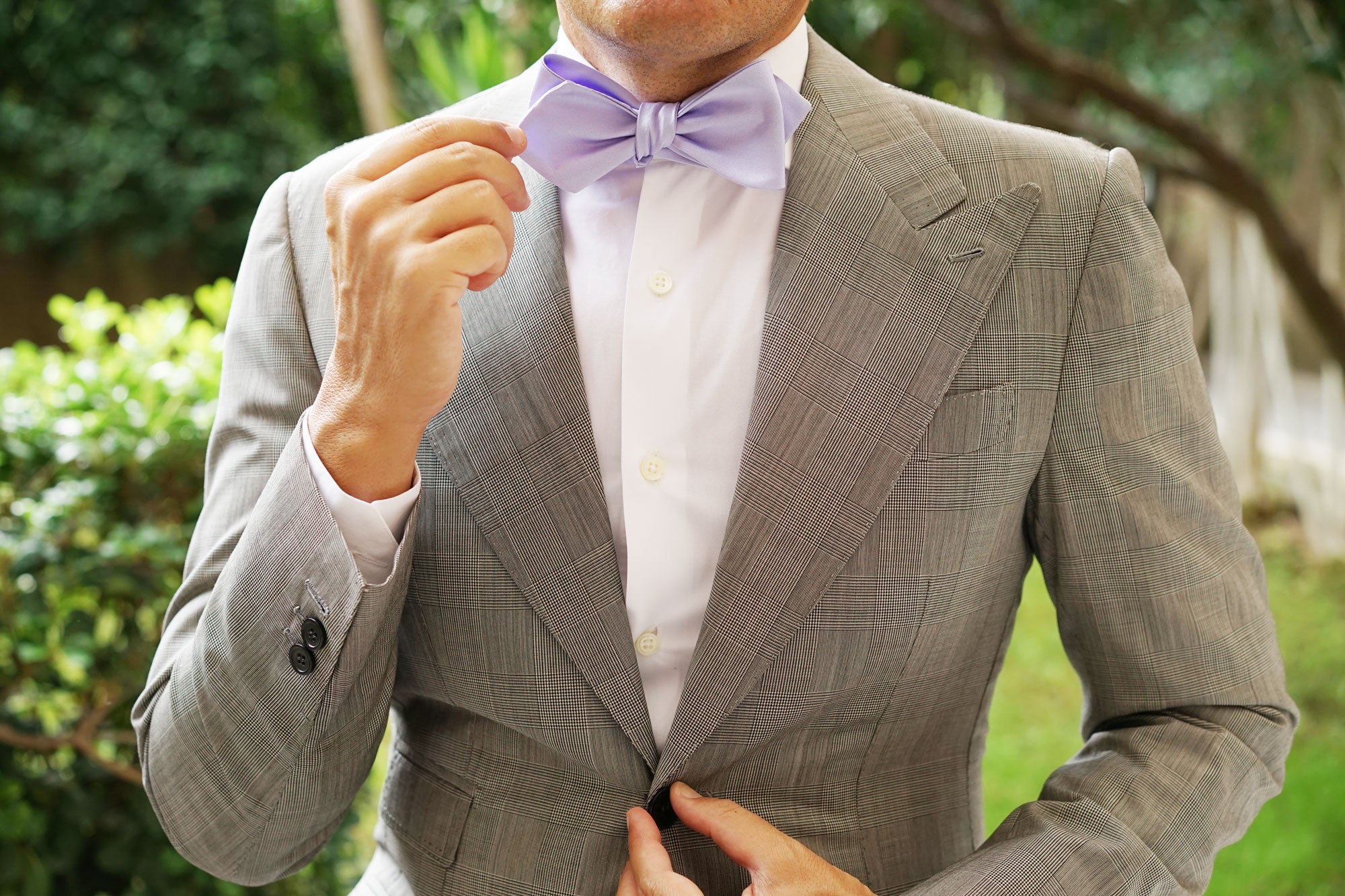 Lavender Purple Satin Self Tie Diamond Tip Bow Tie