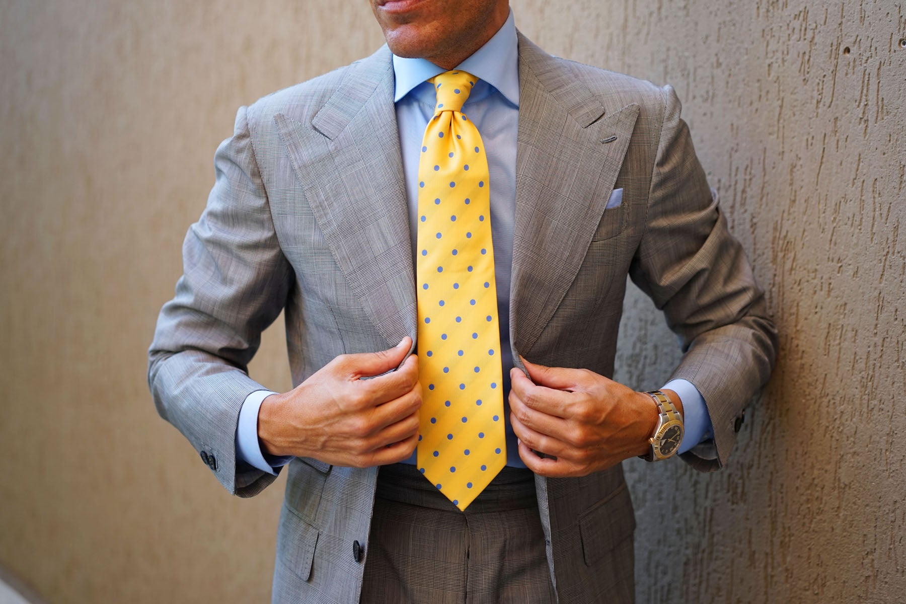 Yellow Tie with Light Blue Polka Dots