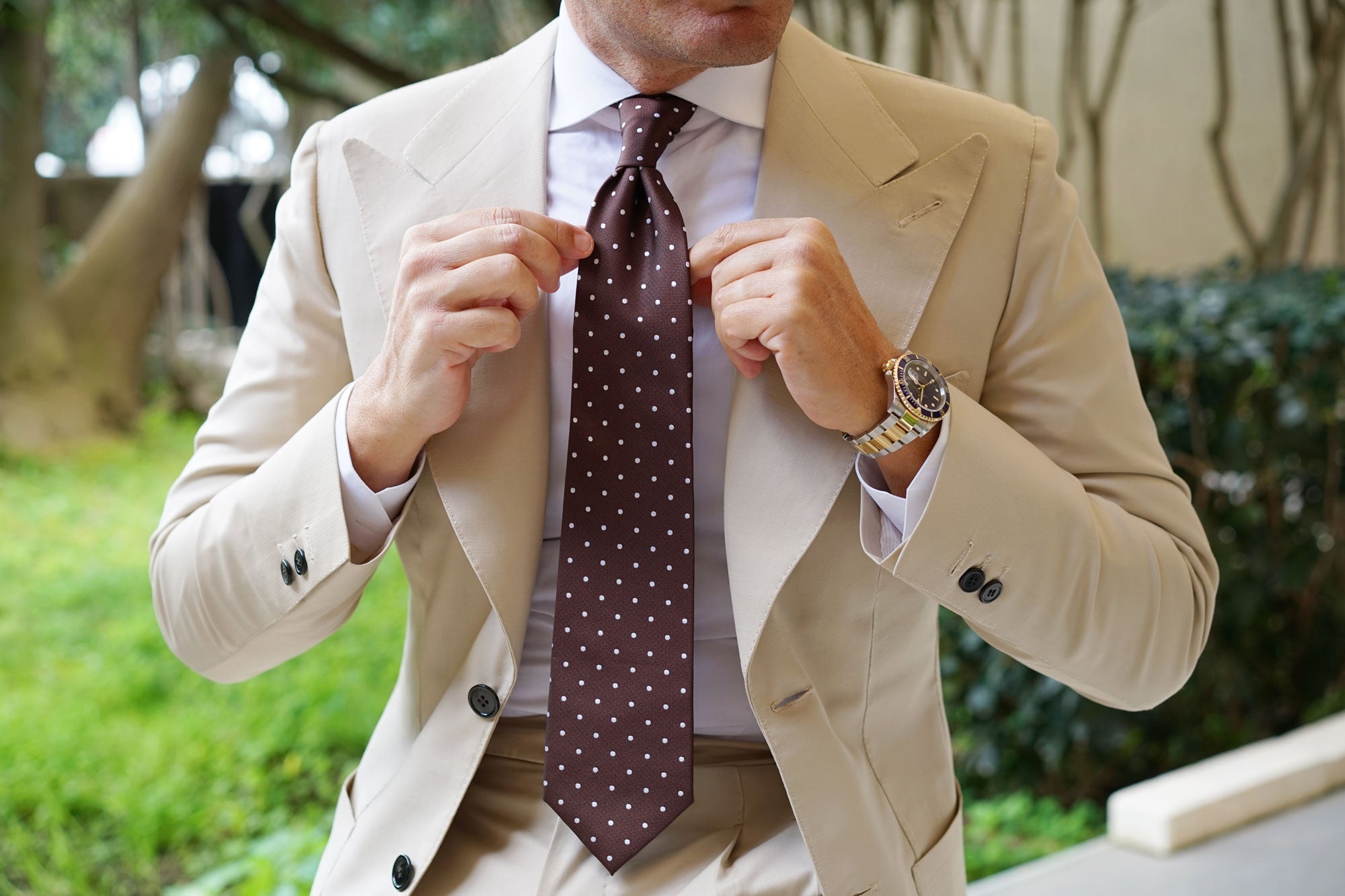 Brown with White Polka Dots Necktie