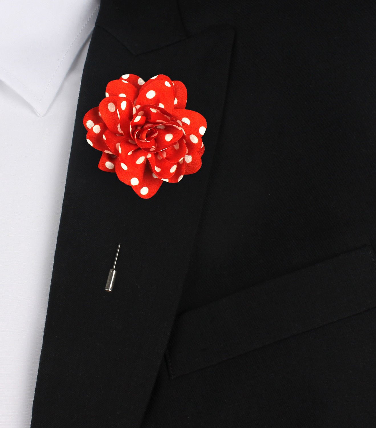 Arancione Orange Lapel Flower With White Polka Dots