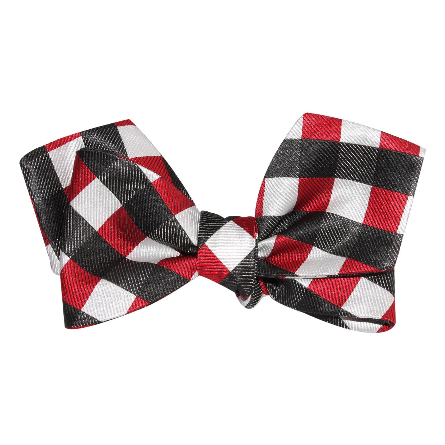 White Black Maroon Checkered Self Tie Diamond Tip Bow Tie