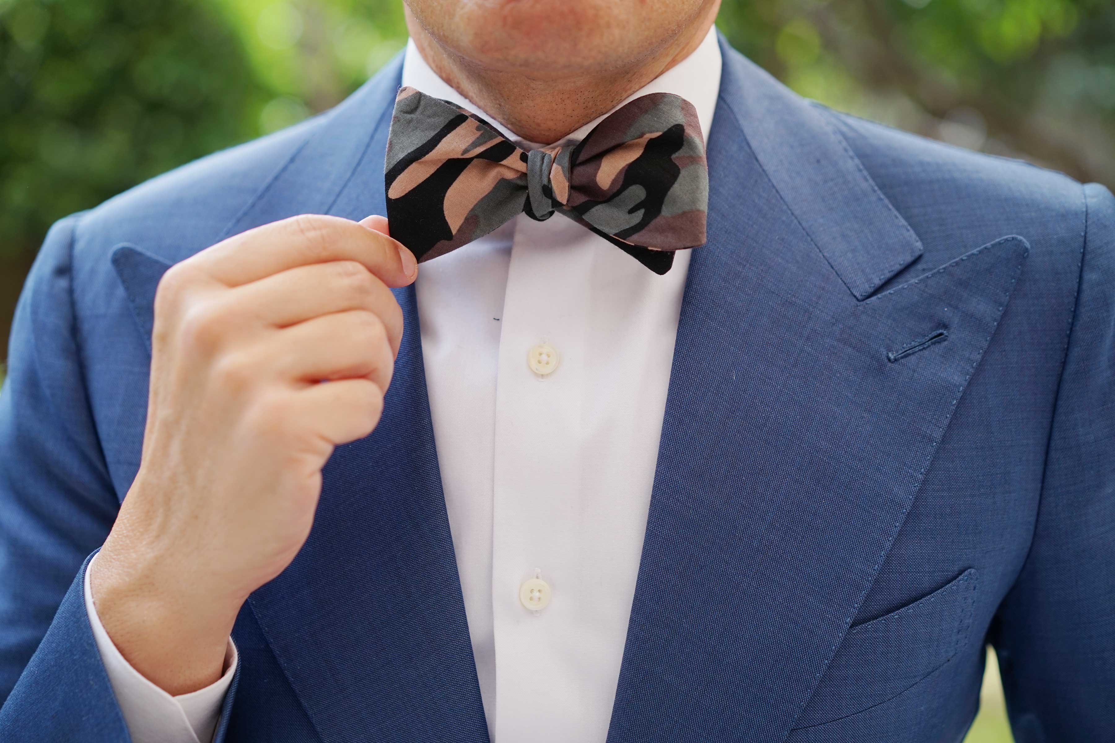 Forest Green Camouflage Self Bow Tie