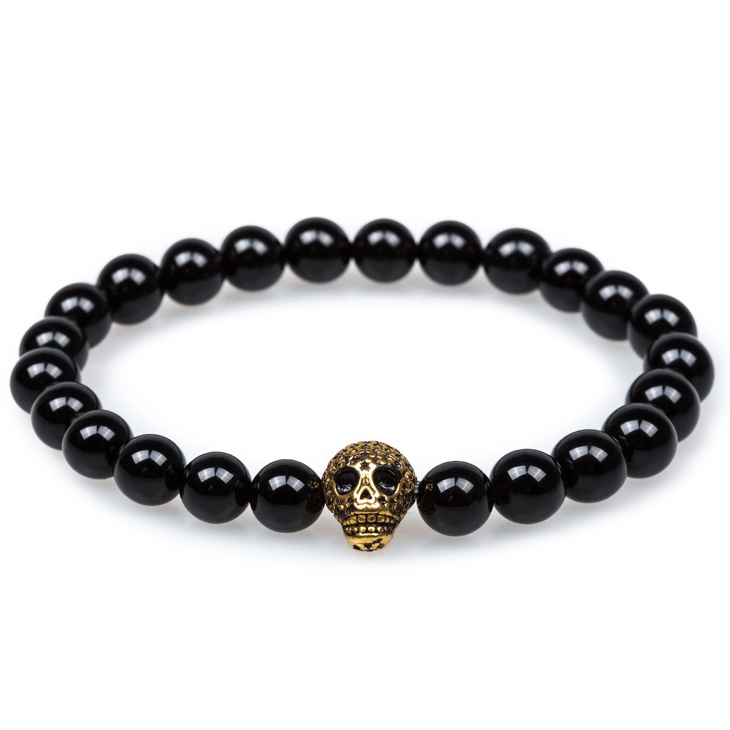 Spars Black Onyx Gold Skull Bracelet