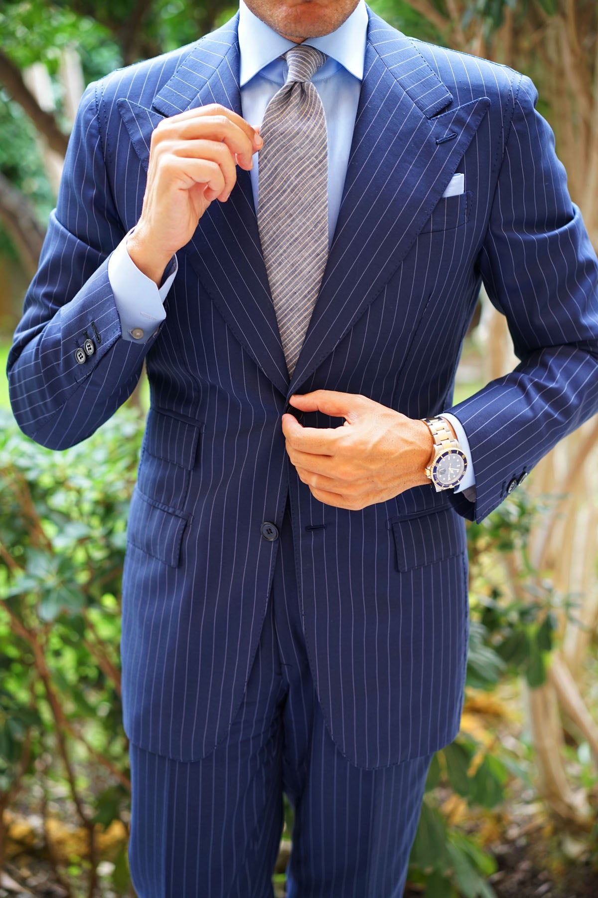 Blue Dry Cold Linen Pinstripe Tie