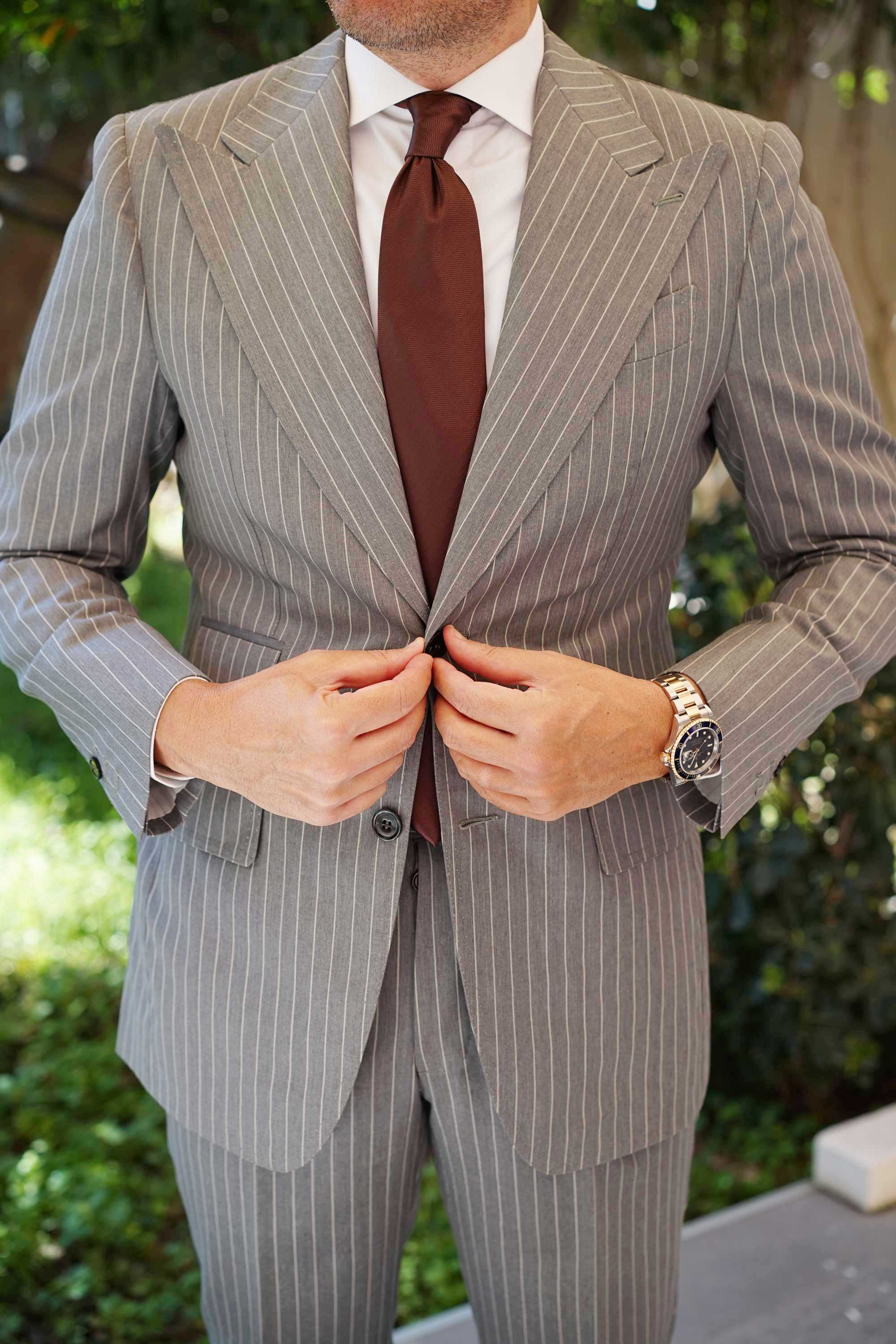 Russet Brown Herringbone Necktie