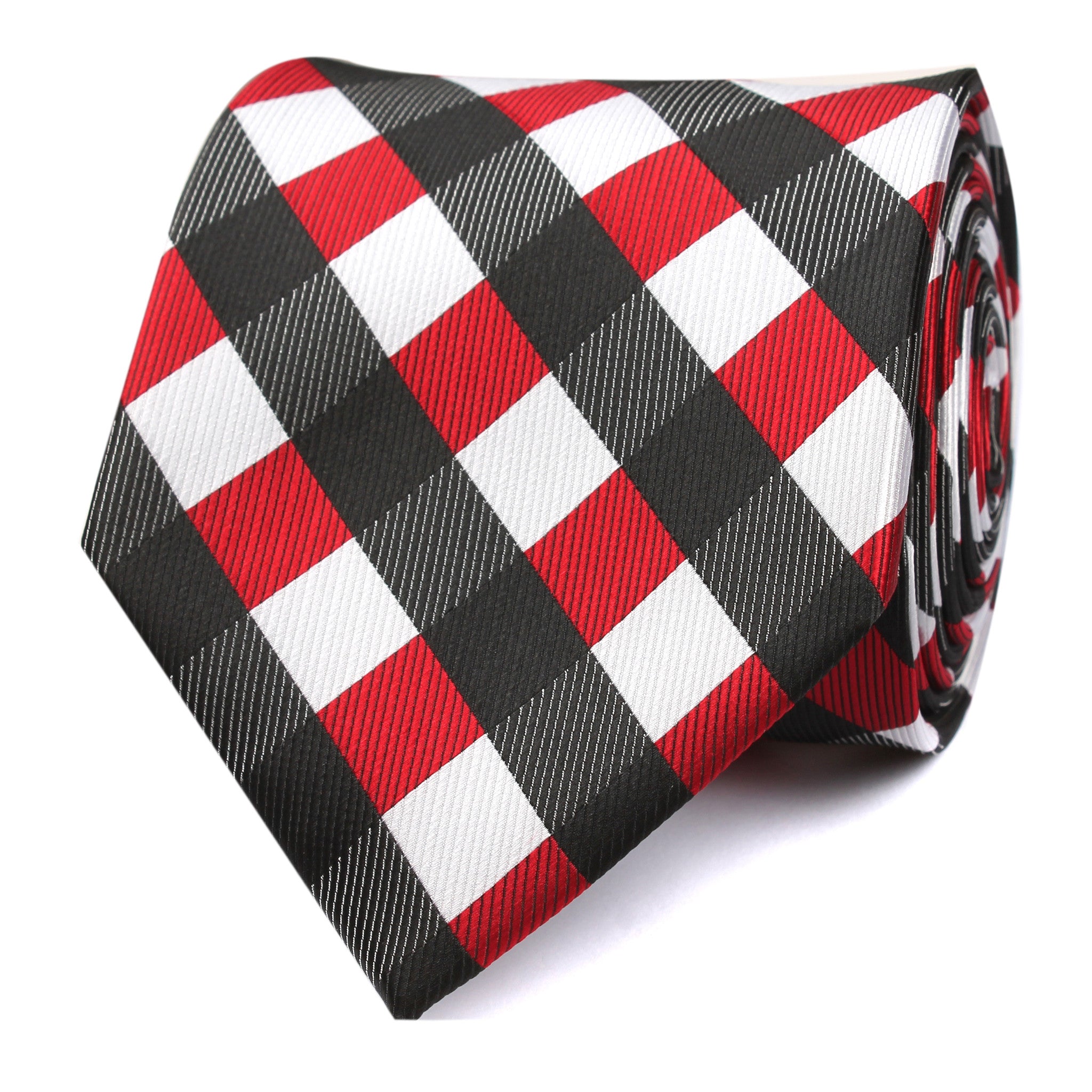 White Black Maroon Checkered Tie